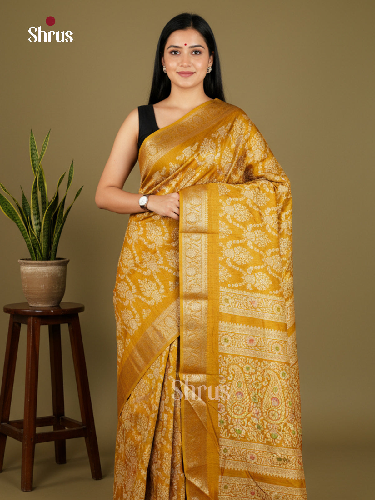 Mustard  - Semi Crepe - Saree-  EAS30501 - Shop on Shrus.com