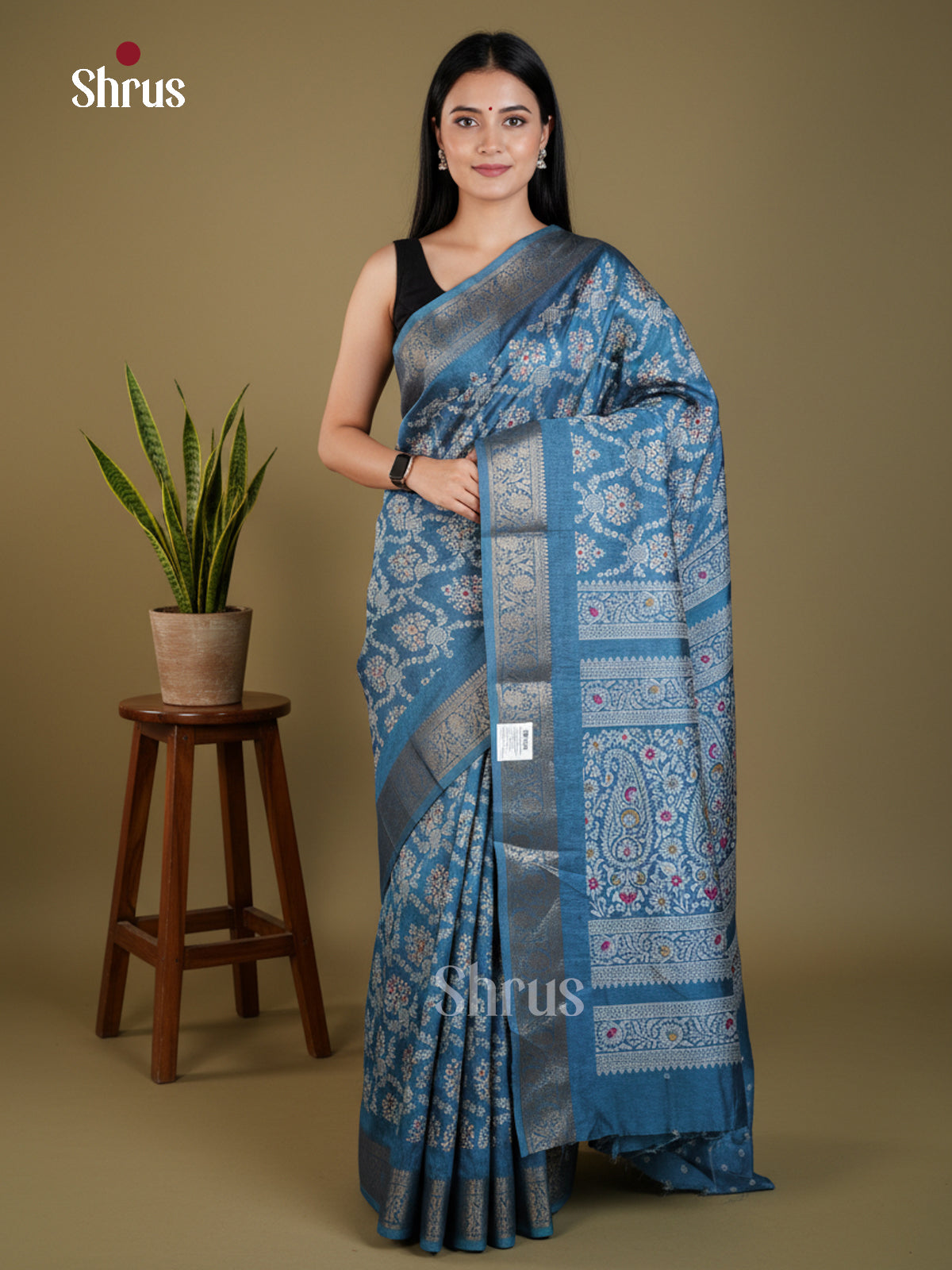 Blue  - Semi Crepe - Saree-EAS30502 - Shop on Shrus.com