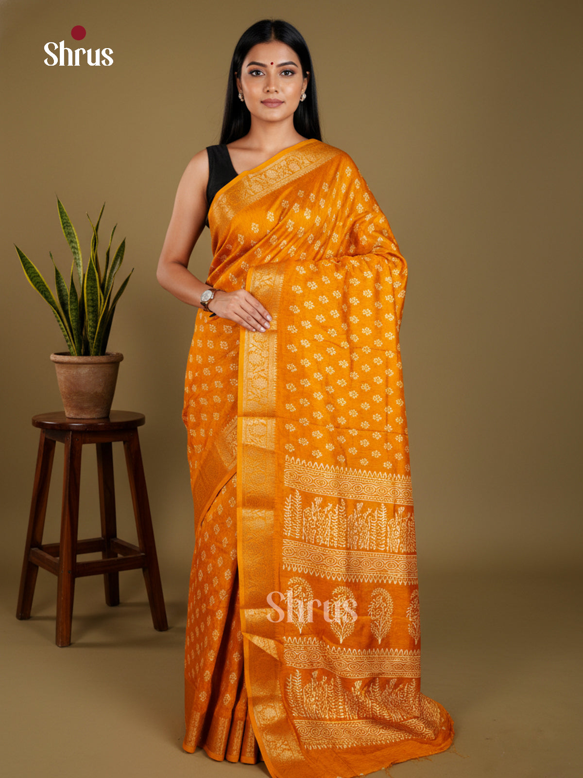 Mustard  - Semi Crepe - Saree- EAS30503 - Shop on Shrus.com
