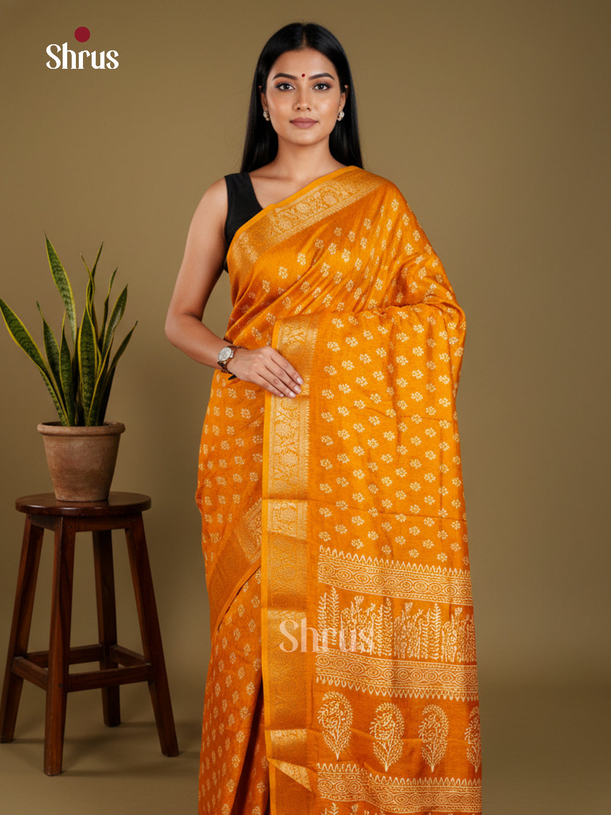 Mustard  - Semi Crepe - Saree- EAS30503 - Shop on Shrus.com
