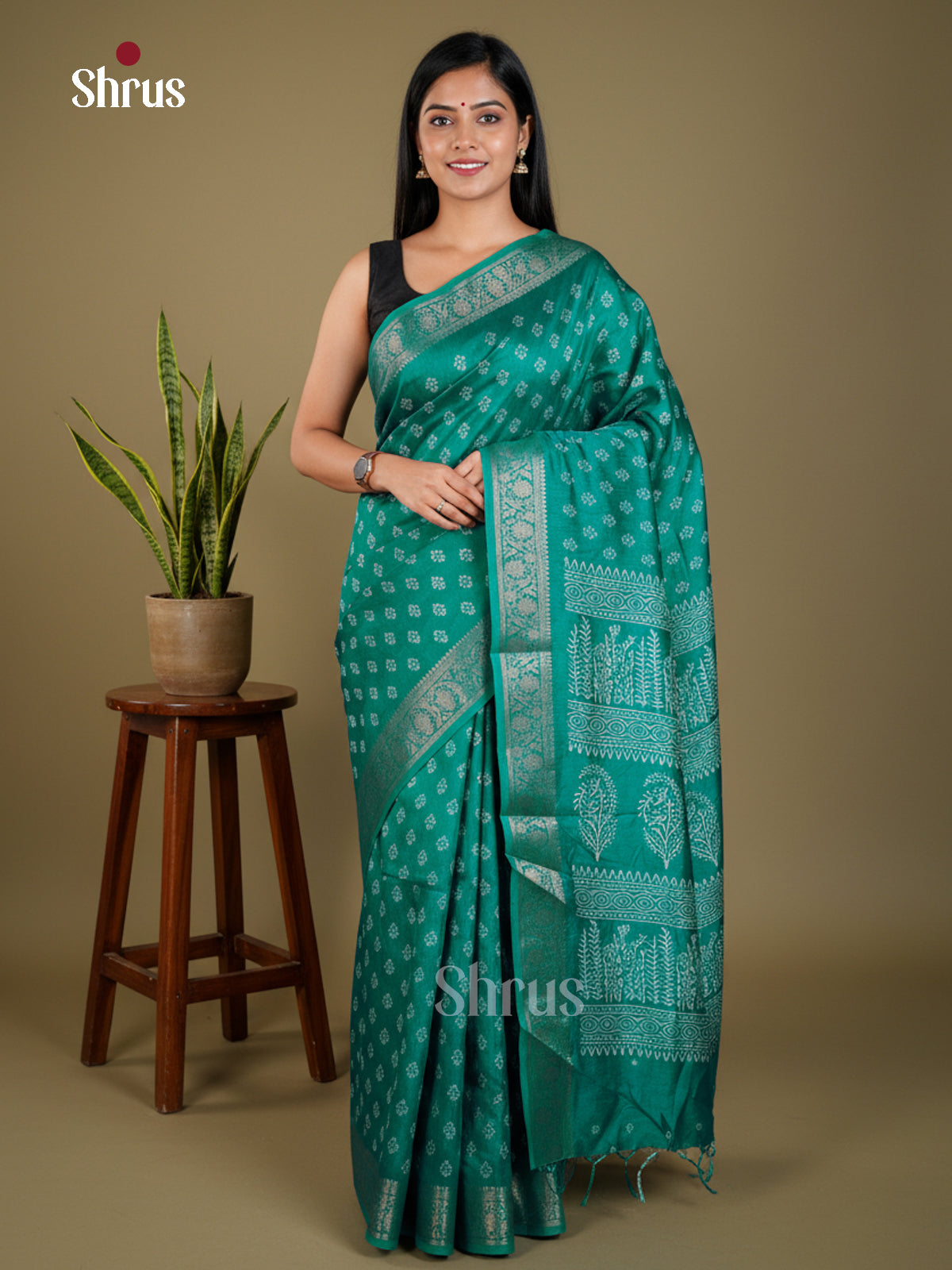 Green - Semi Crepe - Saree - EAS30505 - Shop on Shrus.com