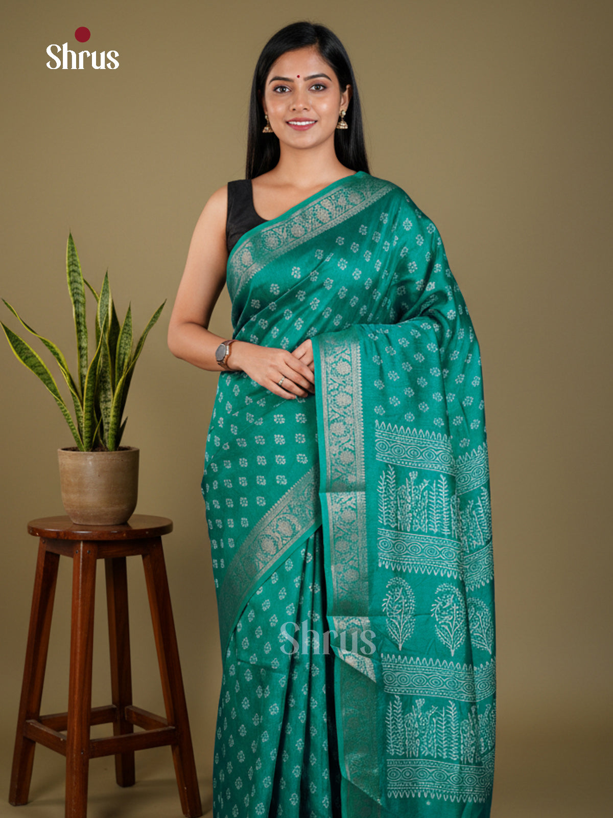 Green - Semi Crepe - Saree - EAS30505 - Shop on Shrus.com