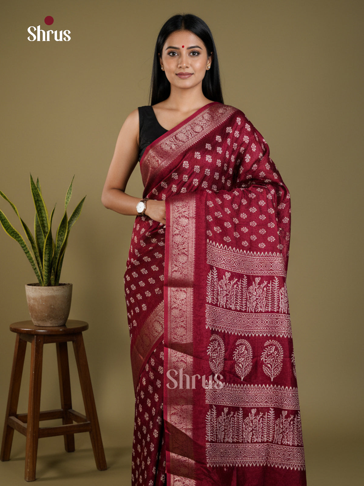Maroon - Semi Crepe - Saree - EAS30506 - Shop on Shrus.com