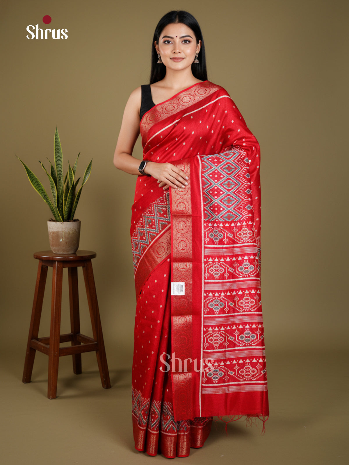 Red - Semi Crepe - Saree - EAS30512 - Shop on Shrus.com