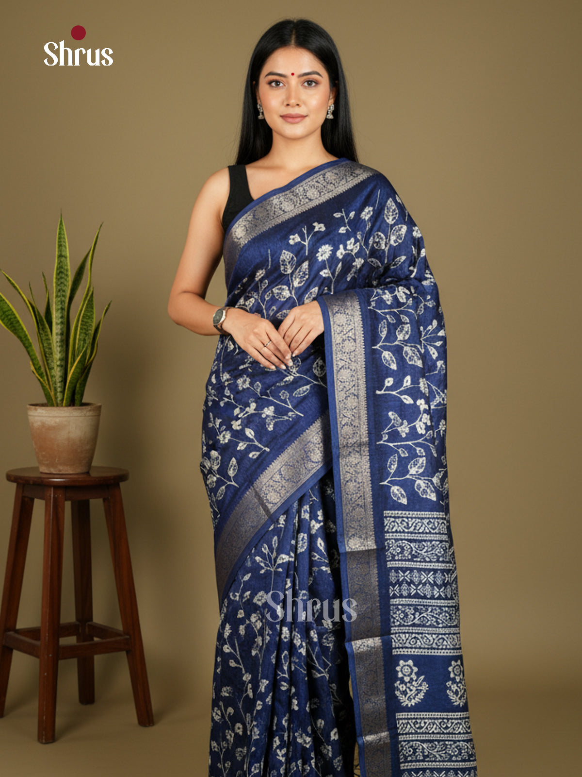 Blue - Semi Crepe - Saree - EAS30519 - Shop on Shrus.com