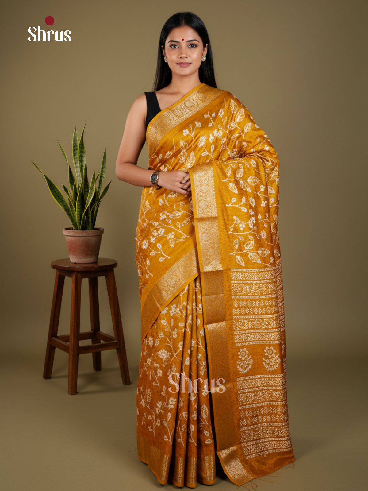 Mustard - Semi Crepe - Saree- EAS30520 - Shop on Shrus.com