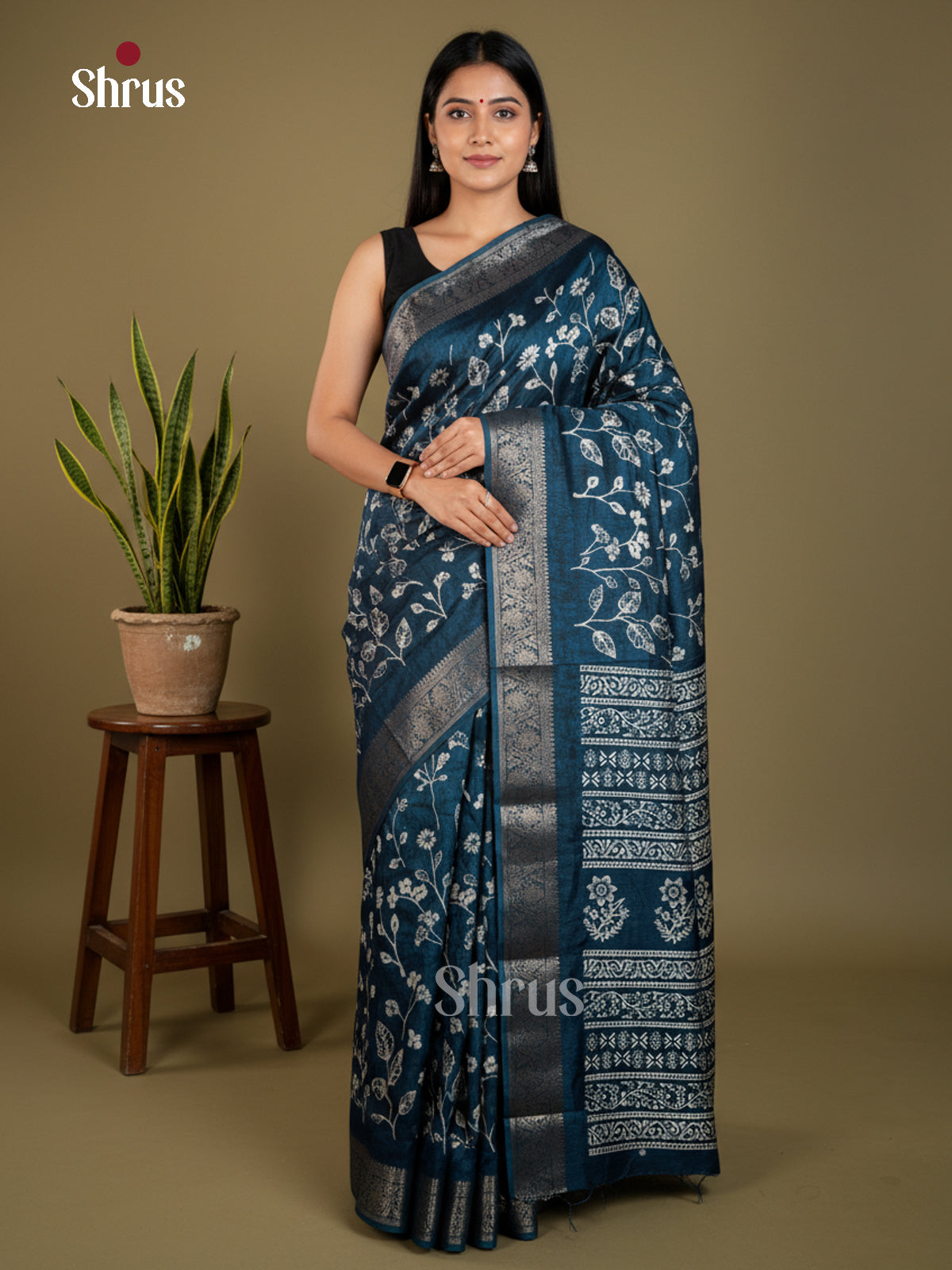Blue - Semi Crepe - Saree- EAS30522 - Shop on Shrus.com