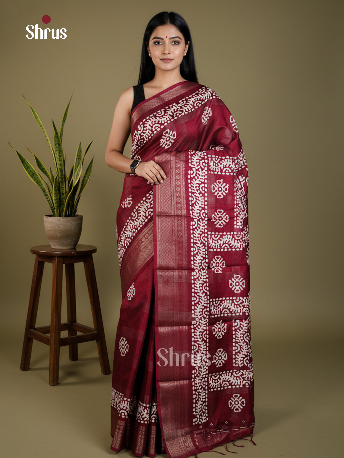 Maroon - Semi Crepe - Saree- EAS30528 - Shop on Shrus.com