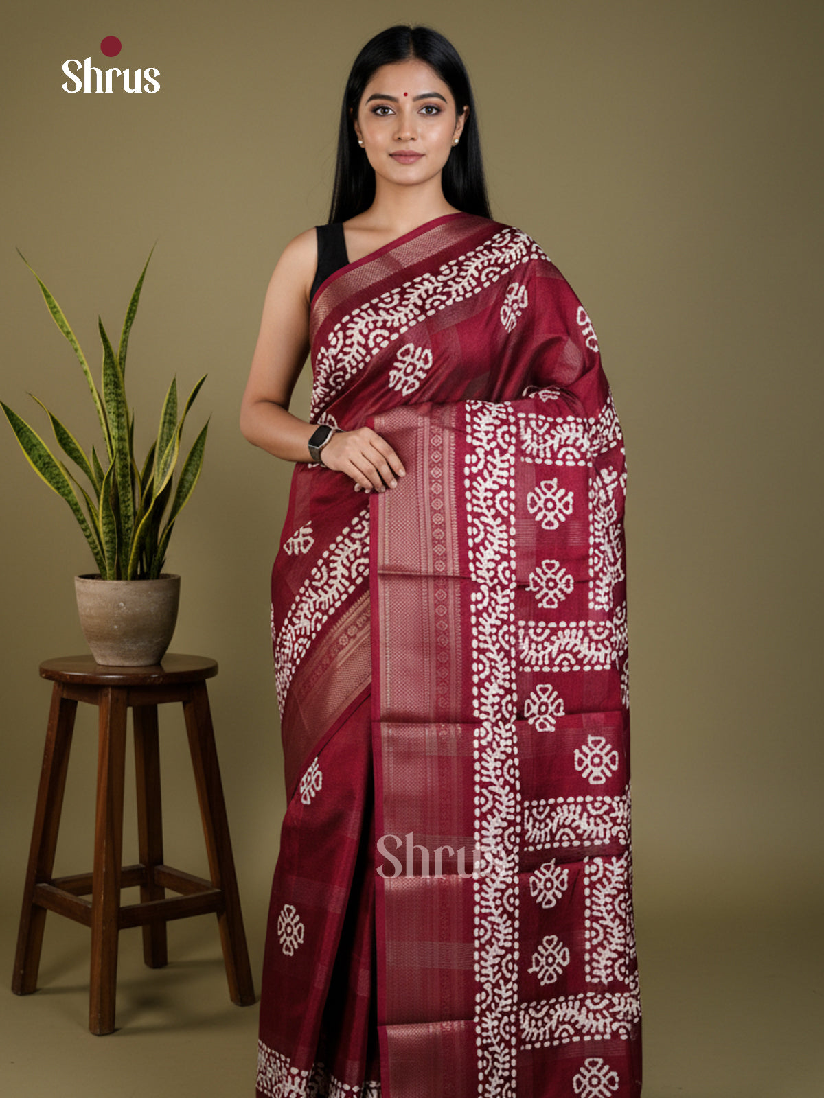 Maroon - Semi Crepe - Saree- EAS30528 - Shop on Shrus.com