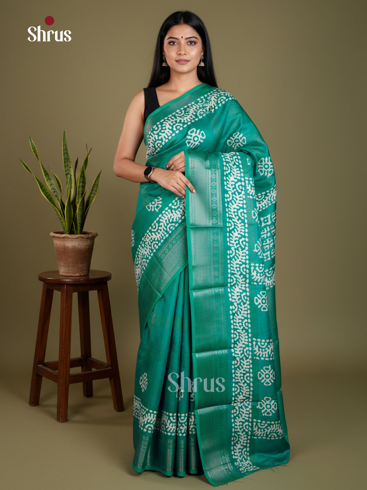 Green - Semi Crepe - Saree - EAS30532 - Shop on Shrus.com