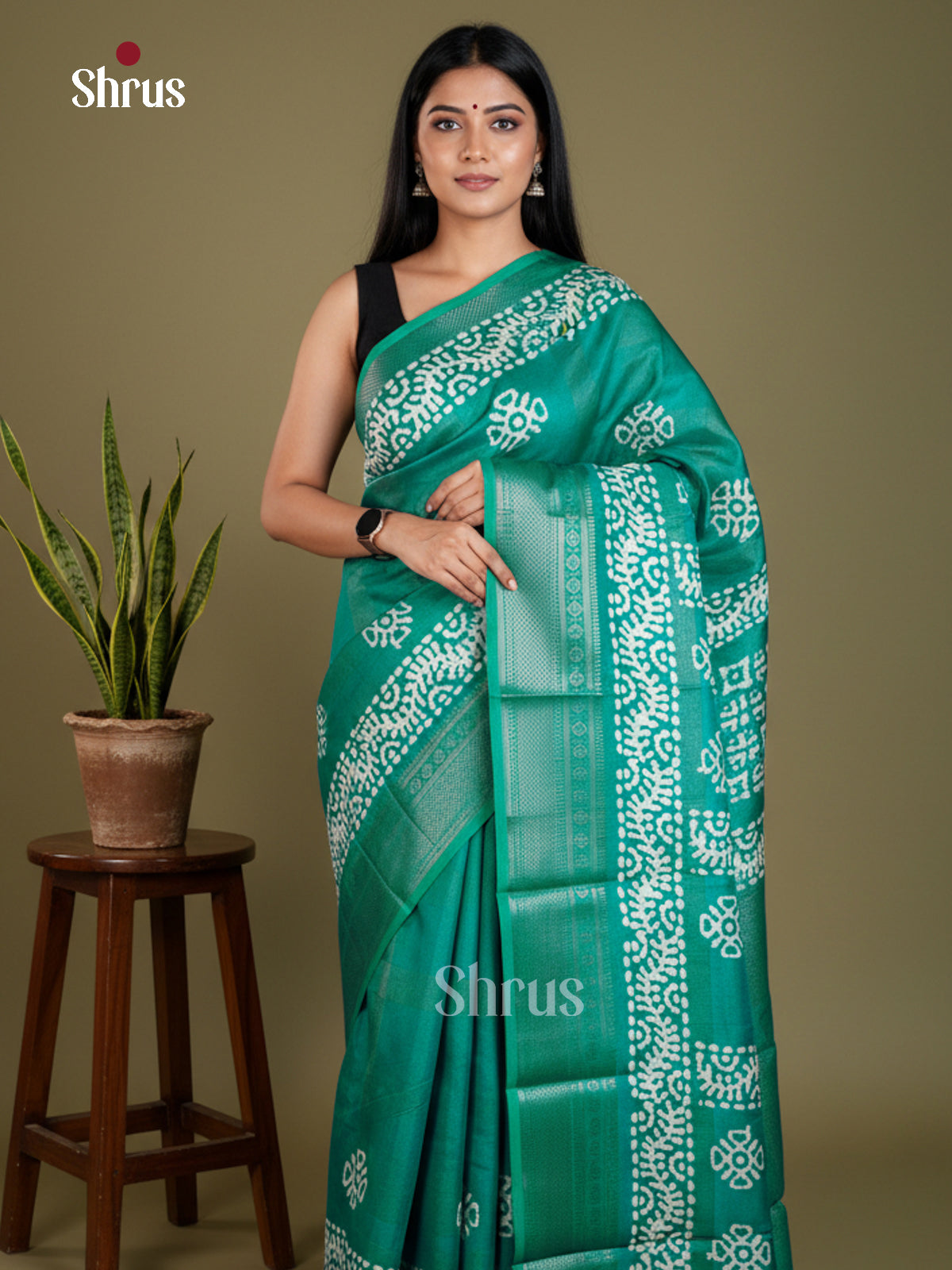 Green - Semi Crepe - Saree - EAS30532 - Shop on Shrus.com