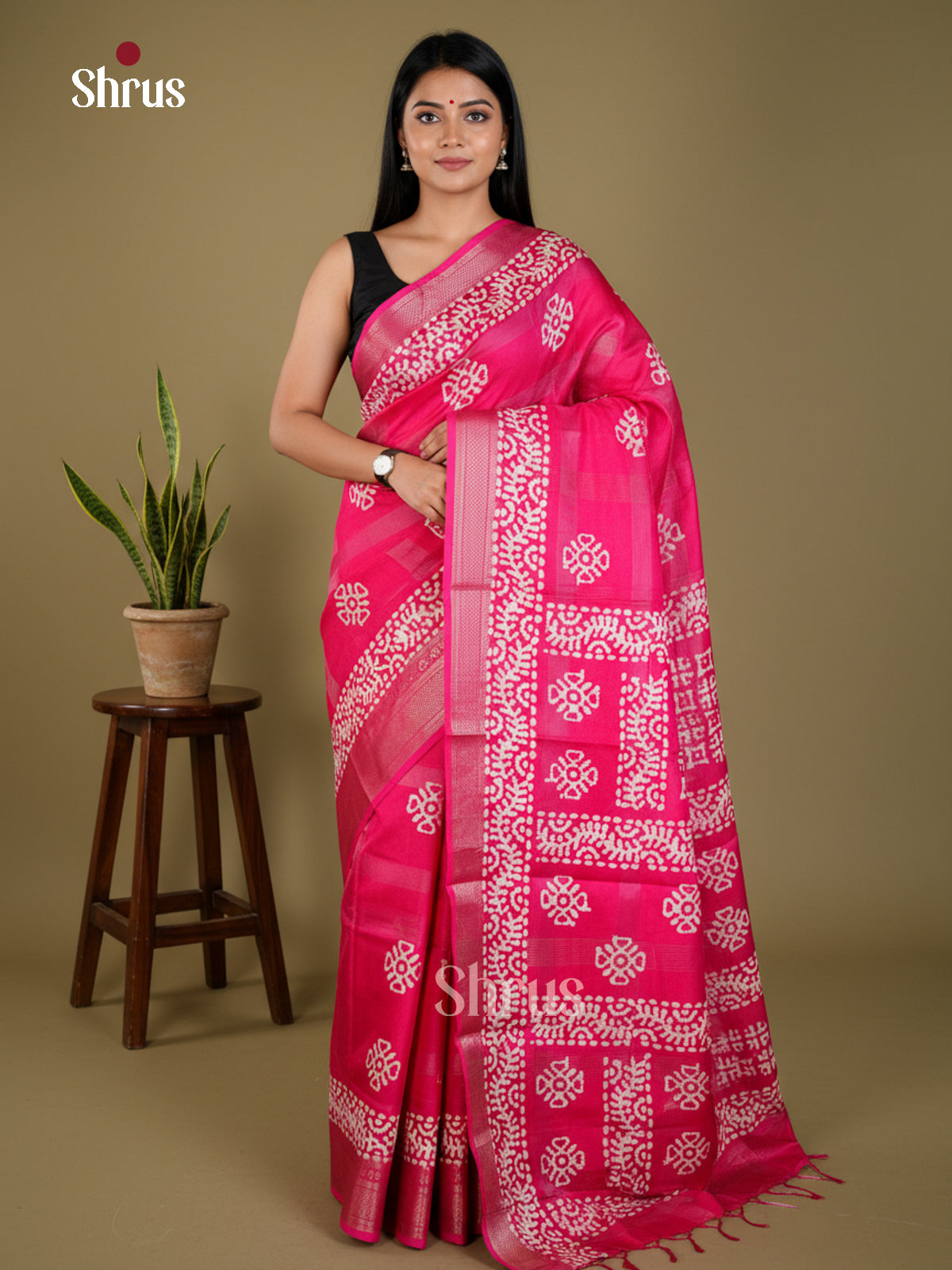Pink - Semi Crepe - Saree - EAS30533 - Shop on Shrus.com