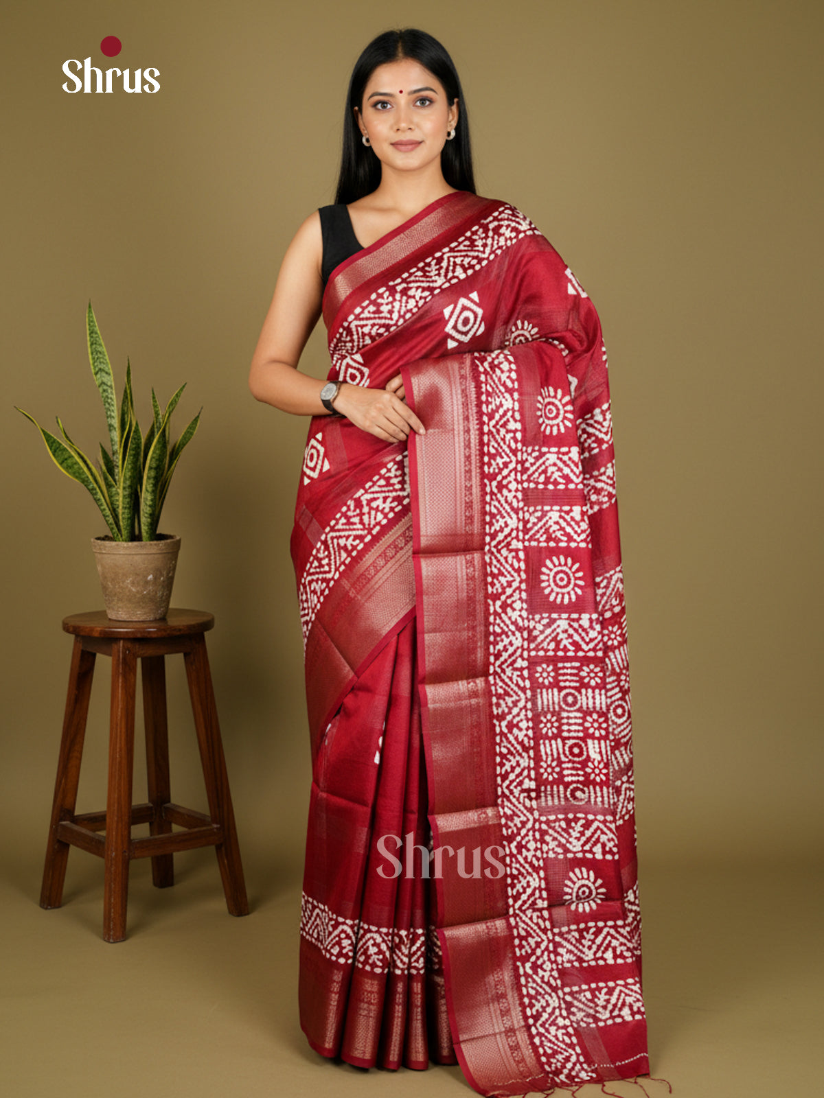 Maroon - Semi Crepe - Saree-EAS30539 - Shop on Shrus.com