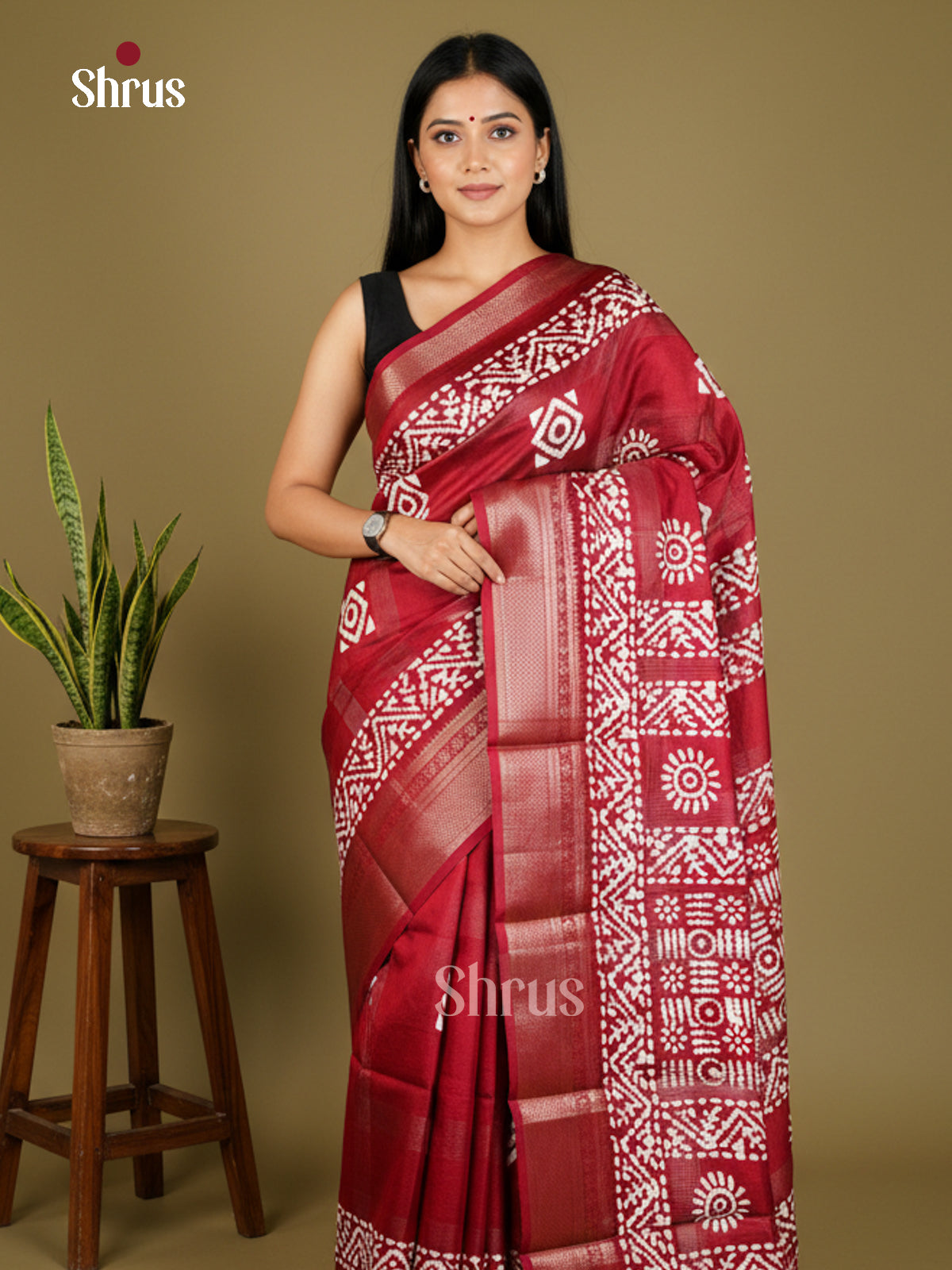 Maroon - Semi Crepe - Saree-EAS30539 - Shop on Shrus.com