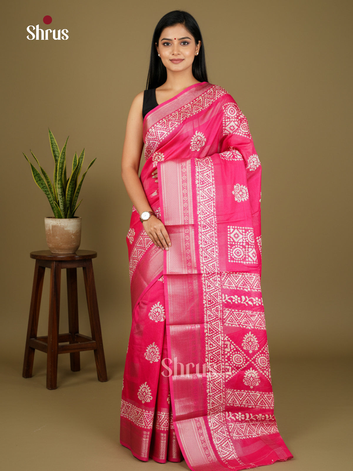 Pink - Semi Crepe - Saree - EAS30543 - Shop on Shrus.com