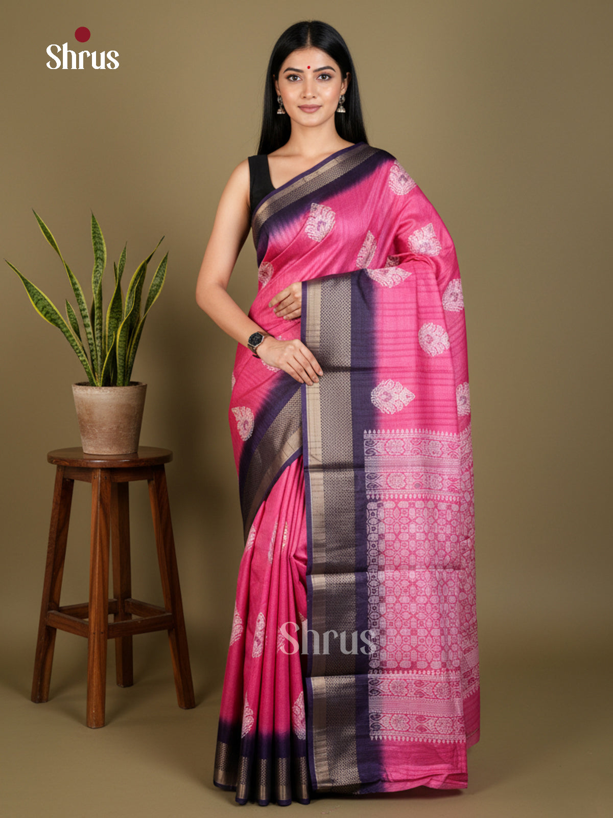 Pink & Blue - Semi Crepe - Saree - EAS30557 - Shop on Shrus.com