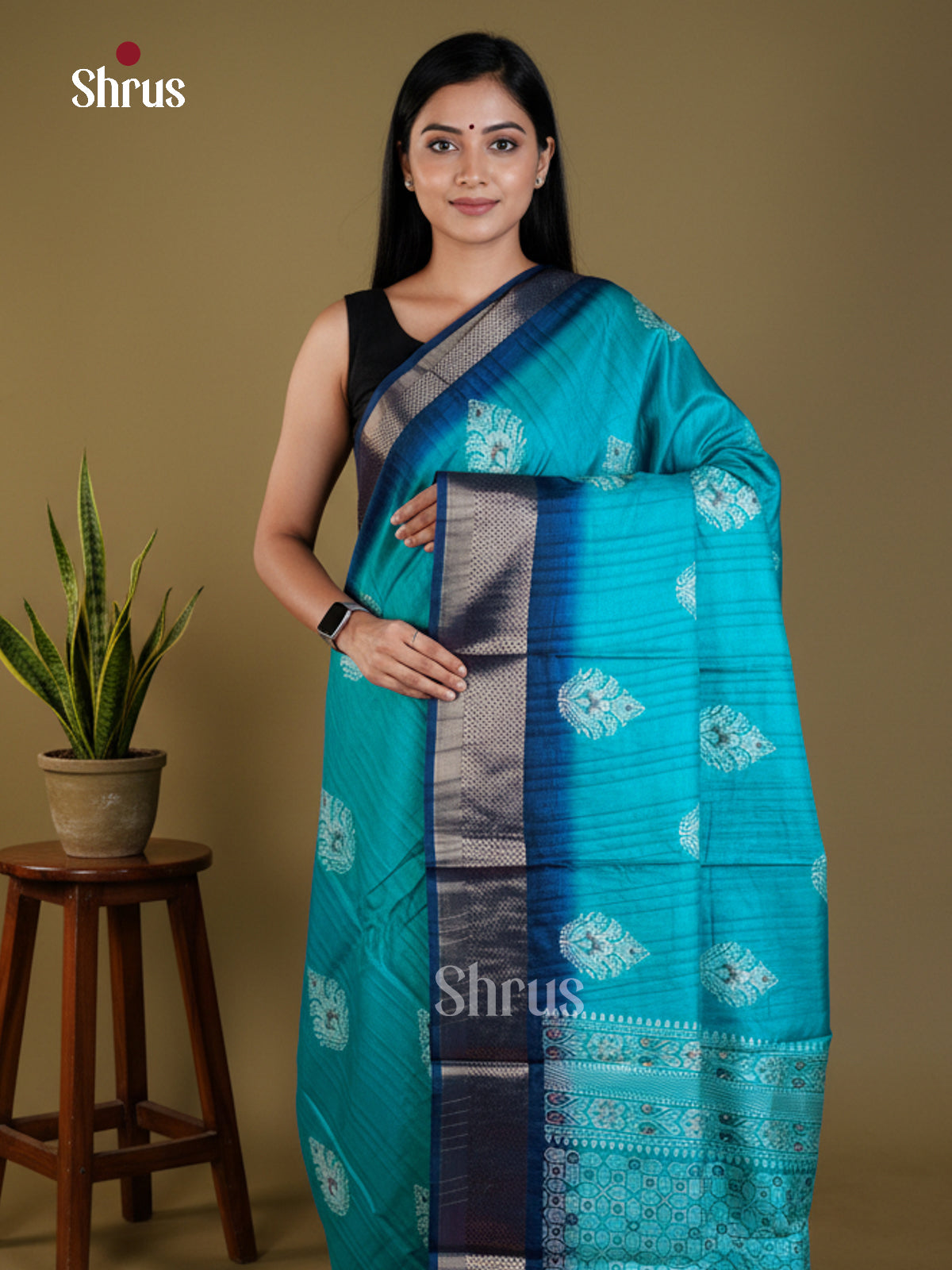 Sky Blue & Blue - Semi Crepe - Saree - EAS30559 - Shop on Shrus.com