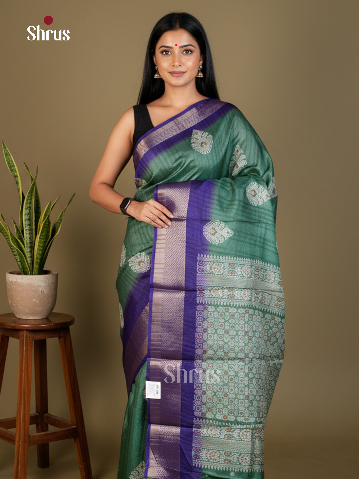 Green & Blue - Semi Crepe Saree- EAS30560 - Shop on Shrus.com