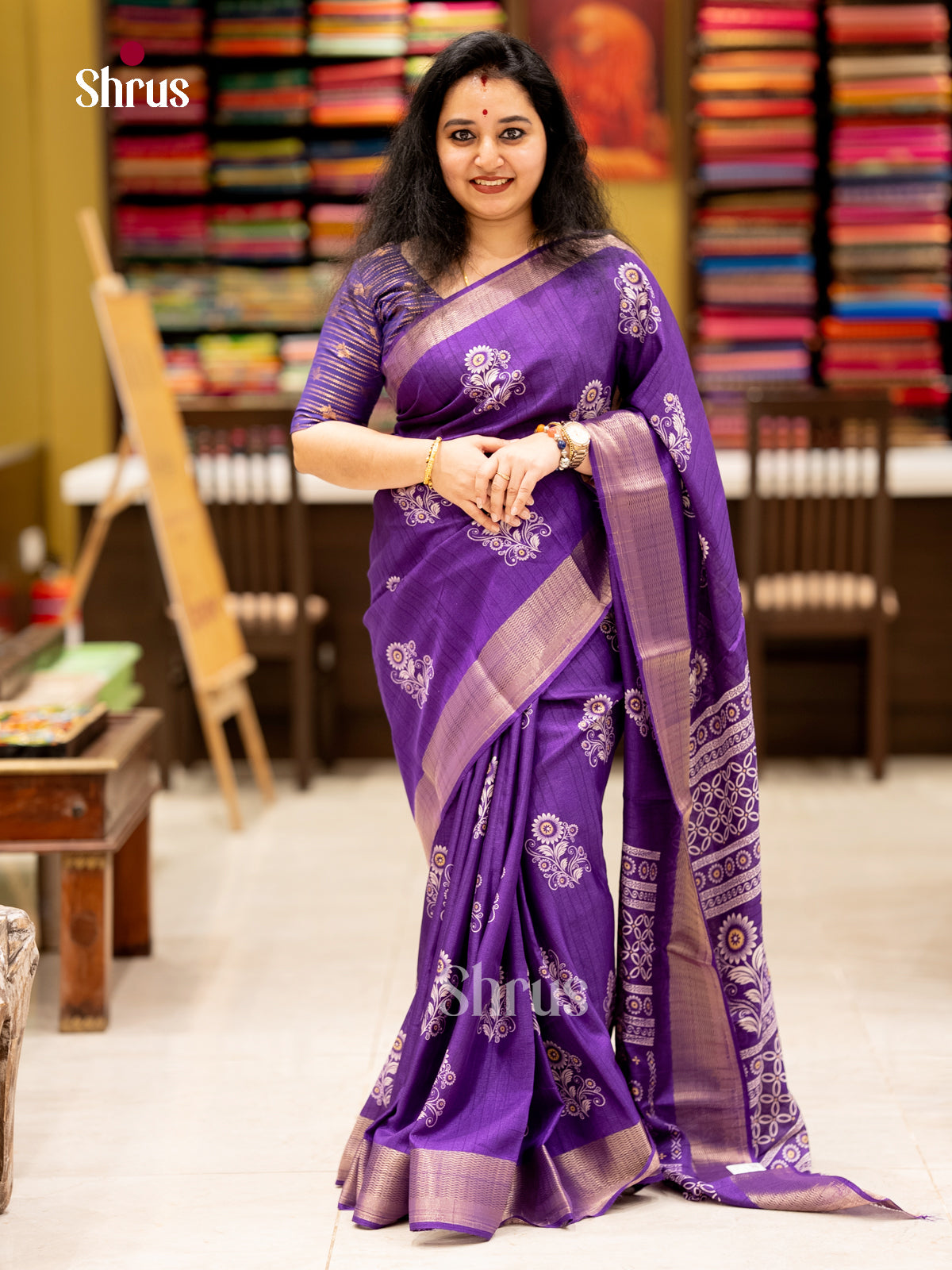 violet - Semi Crepe - Saree - EAS30561 - Shop on Shrus.com