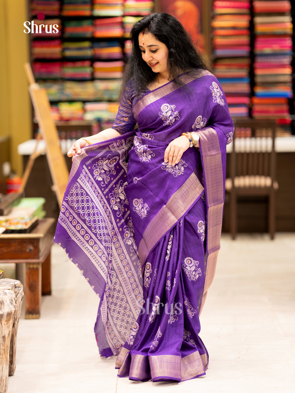 violet - Semi Crepe - Saree - EAS30561 - Shop on Shrus.com
