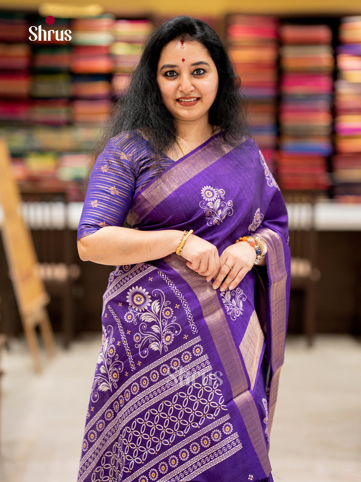 violet - Semi Crepe - Saree - EAS30561 - Shop on Shrus.com