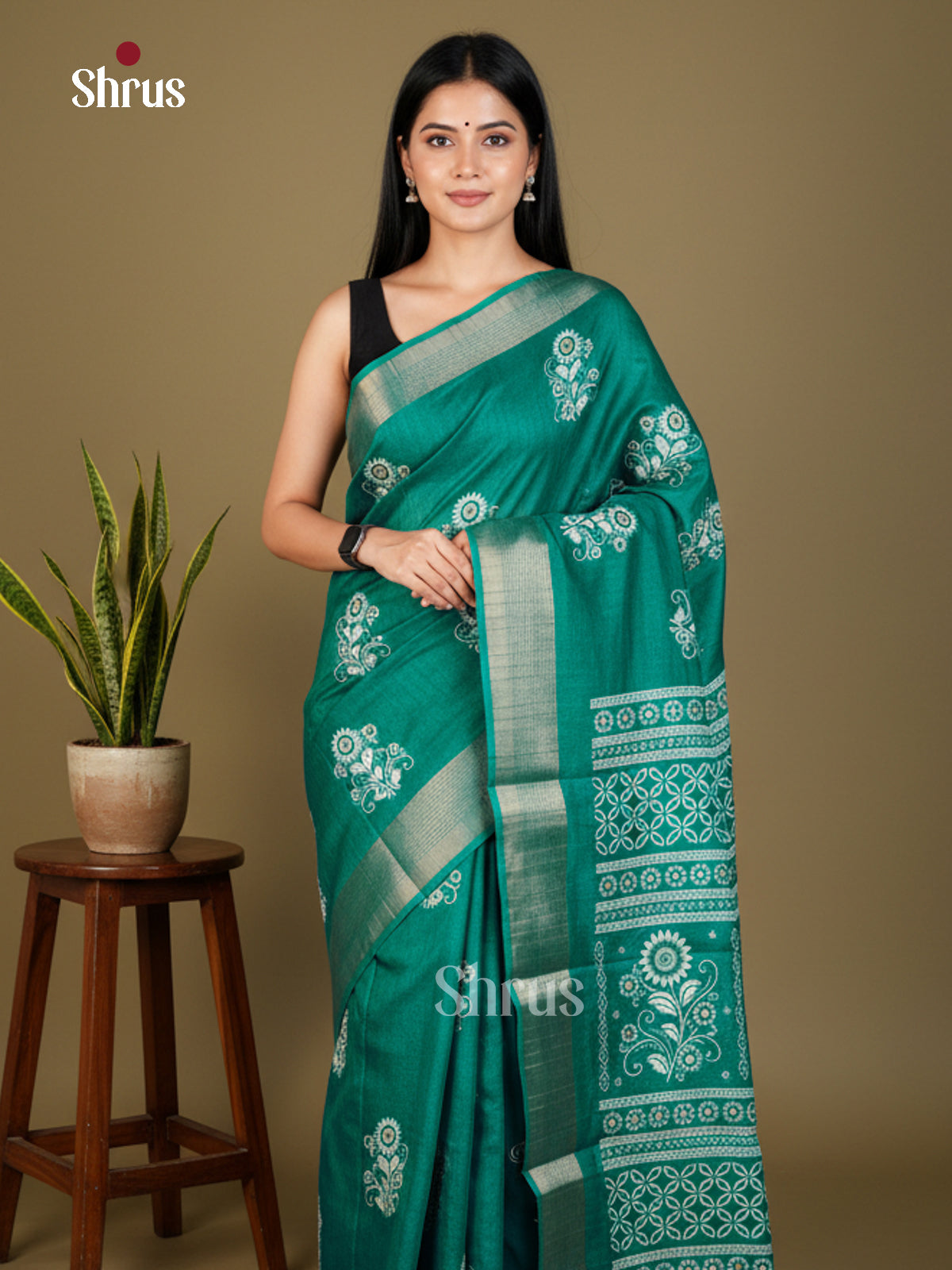 Green - Semi Crepe - Saree - EAS30563 - Shop on Shrus.com