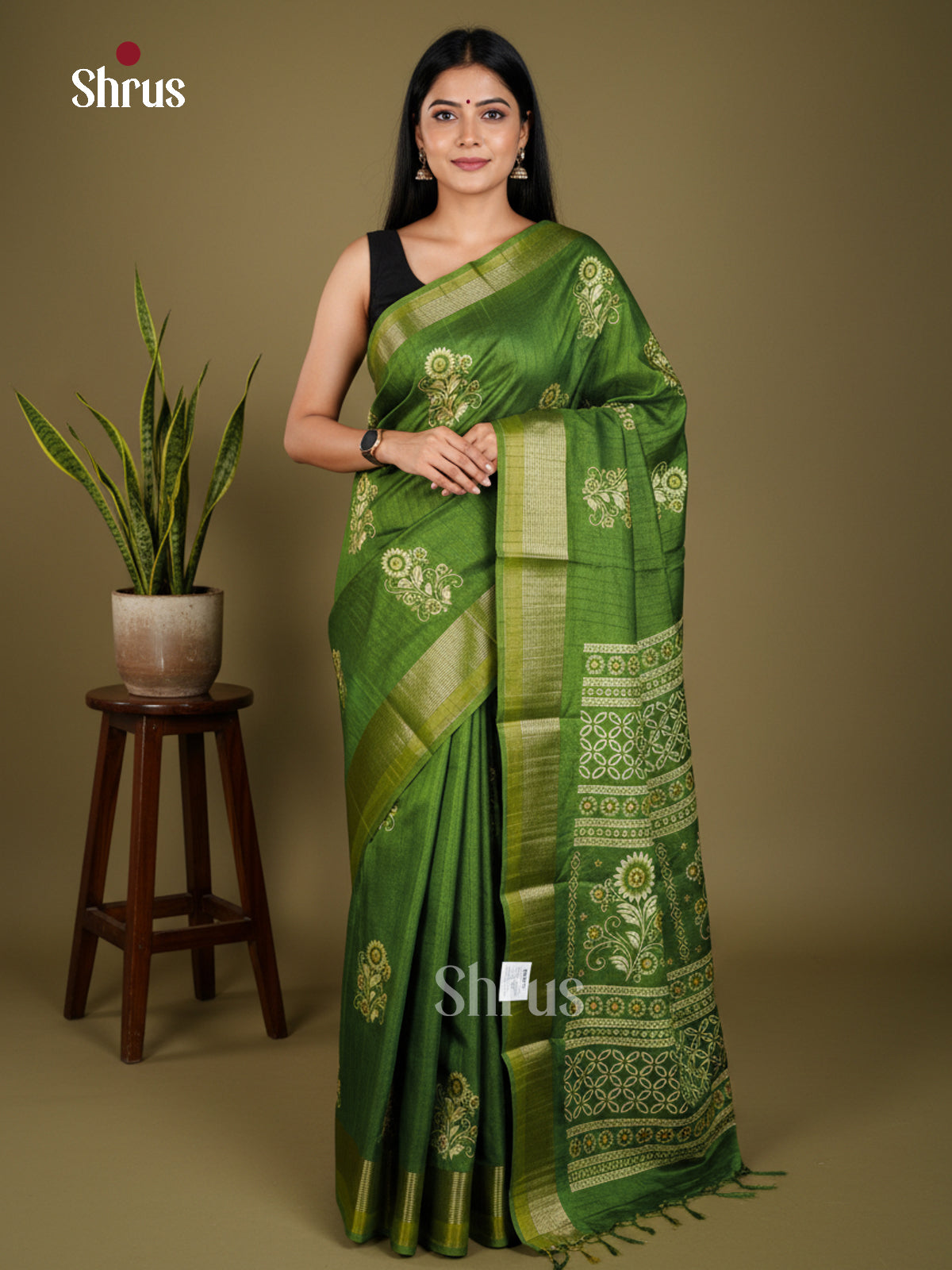 Green  - Semi Crepe Saree- EAS30565 - Shop on Shrus.com
