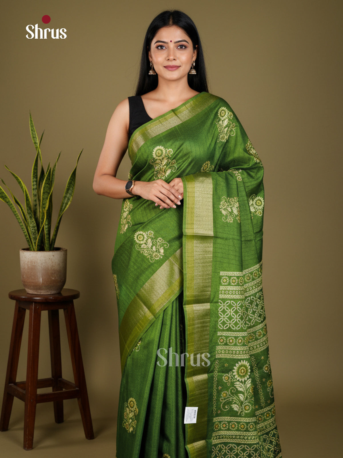 Green  - Semi Crepe Saree- EAS30565 - Shop on Shrus.com