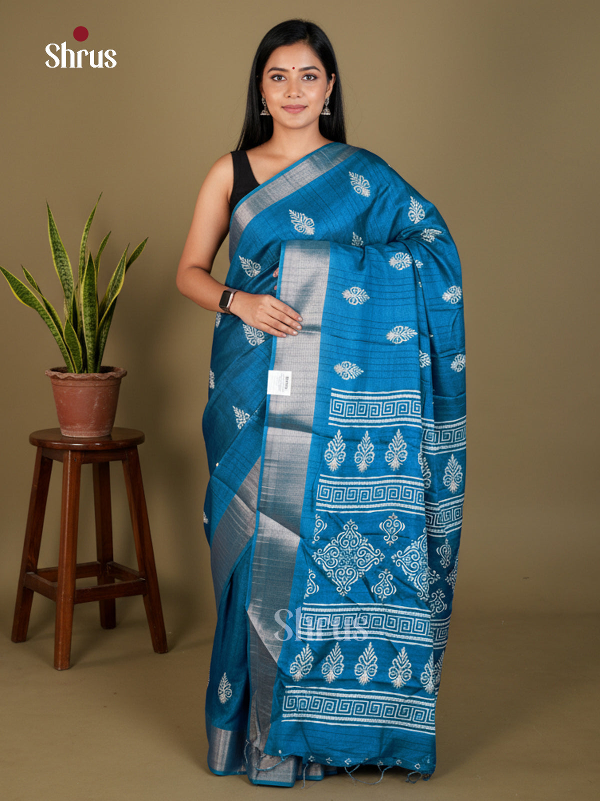 Blue - Semi Crepe - Saree-EAS30567 - Shop on Shrus.com
