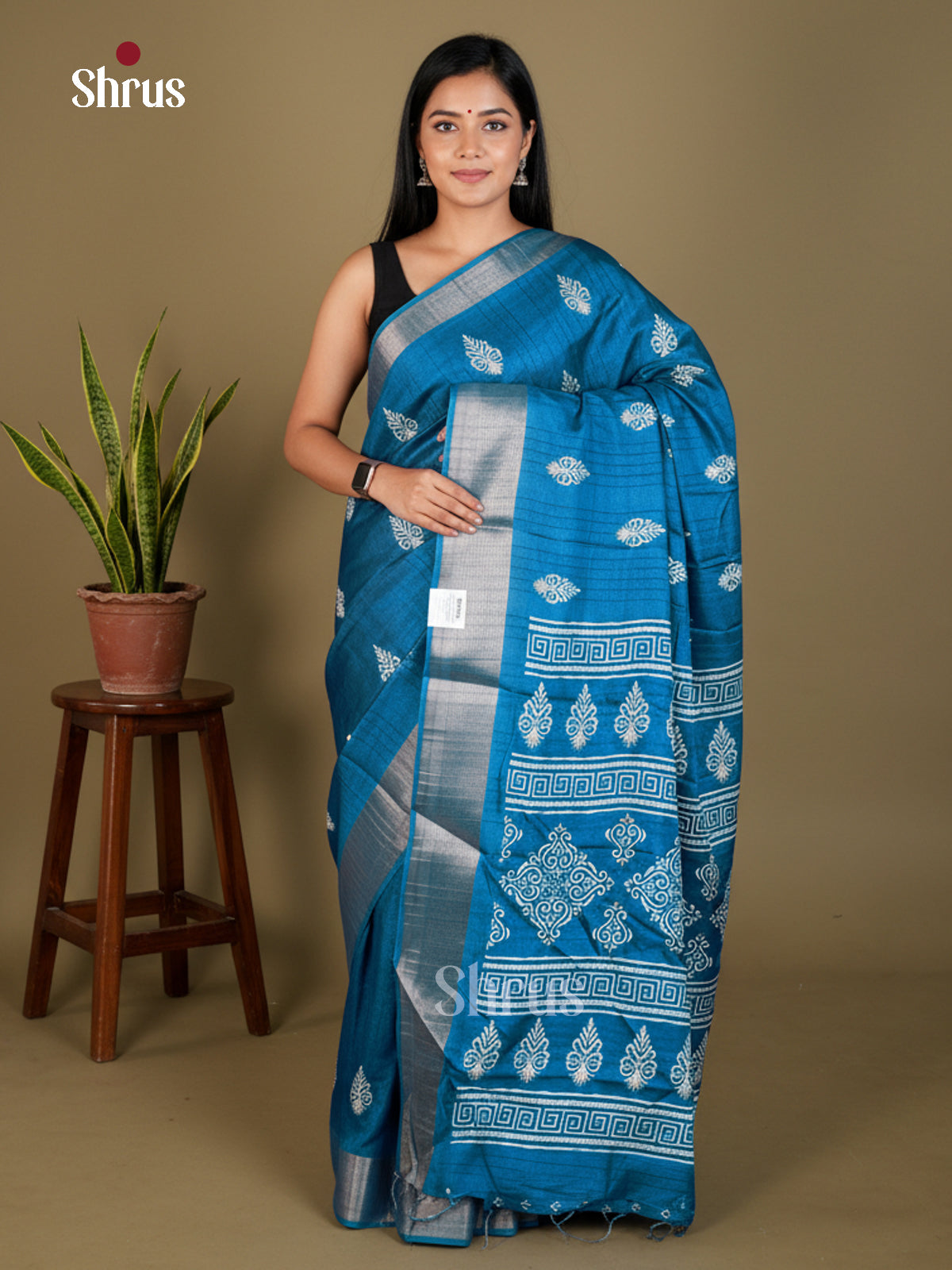 Blue - Semi Crepe - Saree-EAS30567 - Shop on Shrus.com