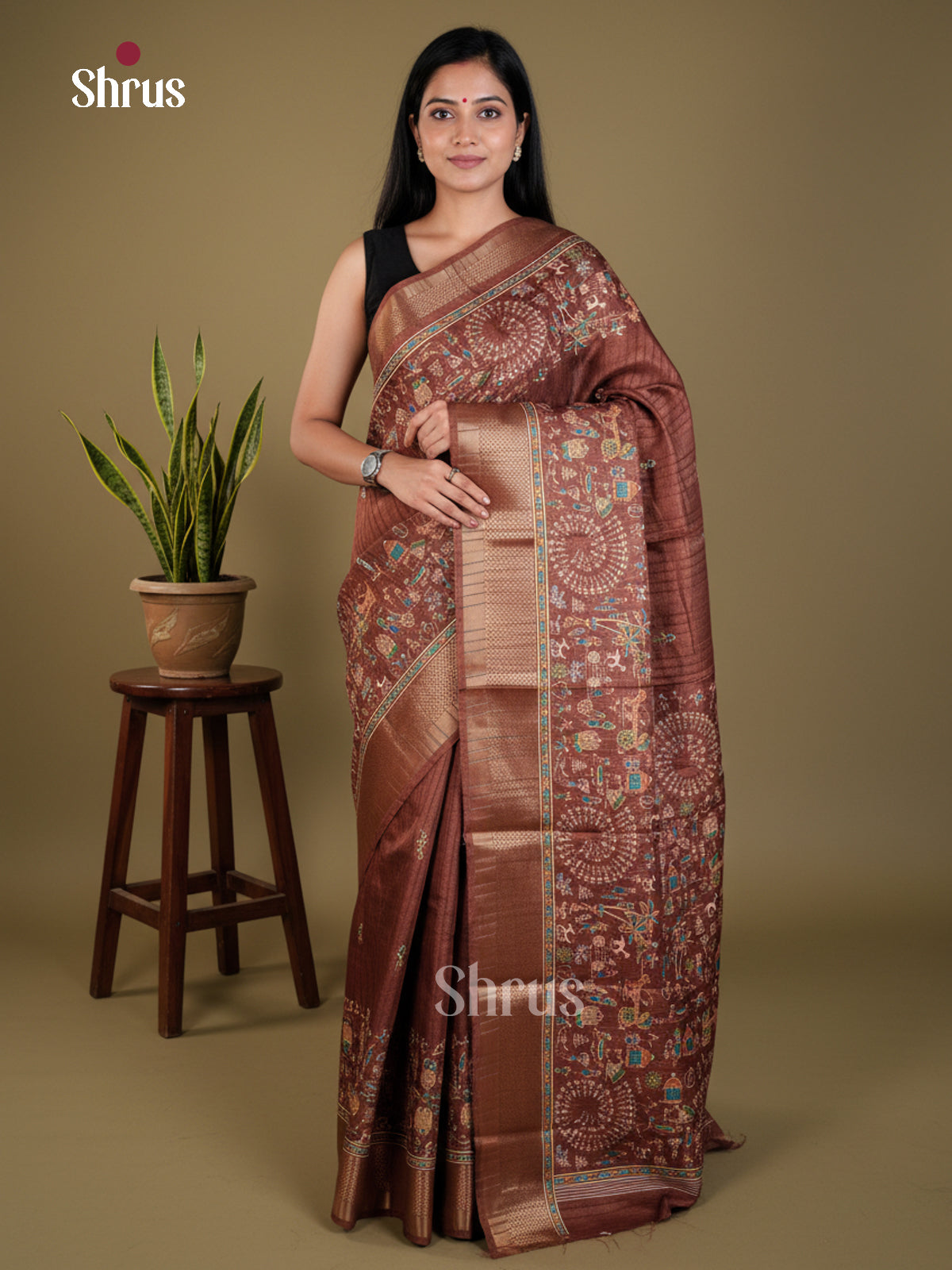 Brown - Semi Crepe - Saree -EAS30570 - Shop on Shrus.com