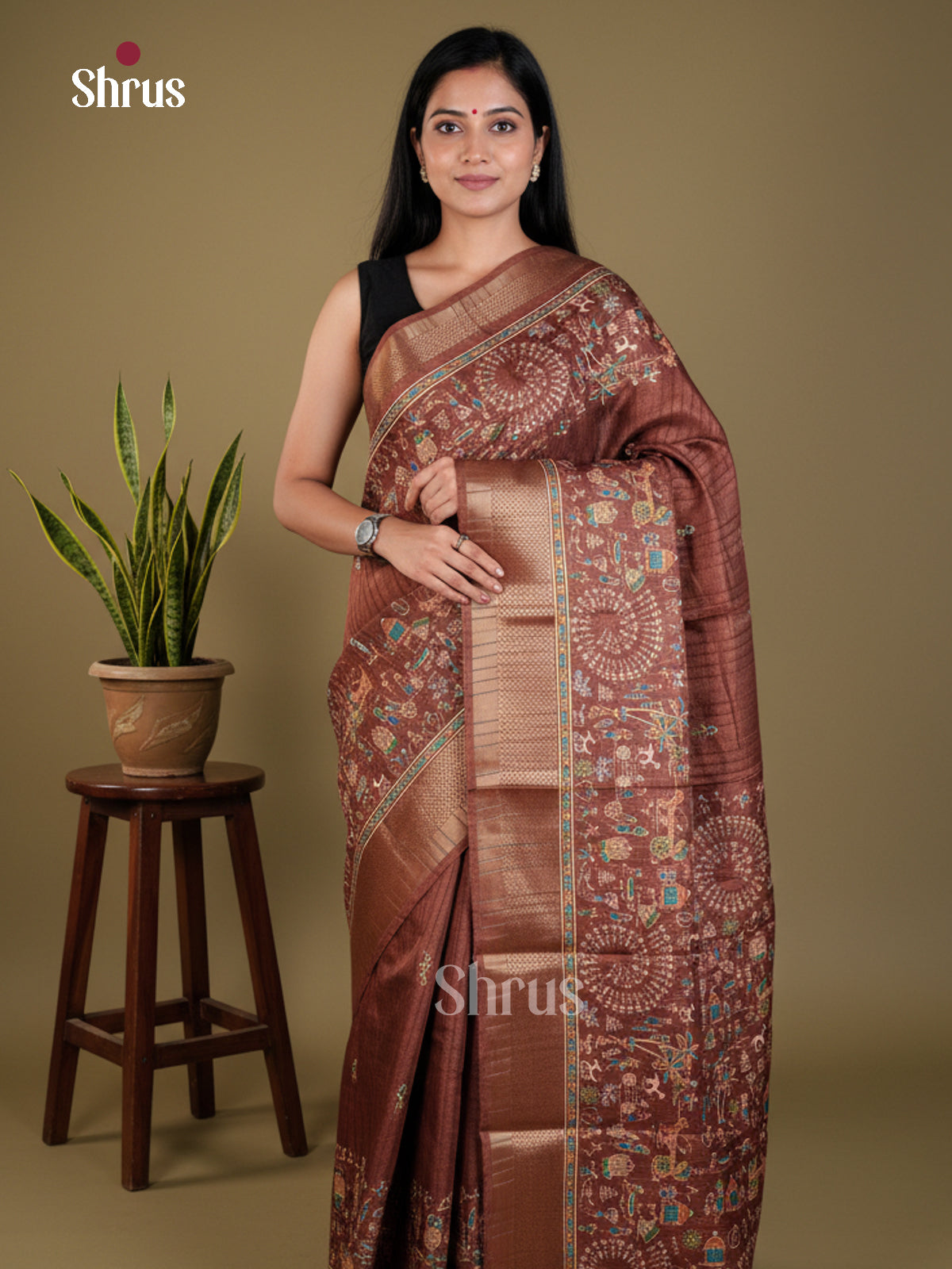 Brown - Semi Crepe - Saree -EAS30570 - Shop on Shrus.com