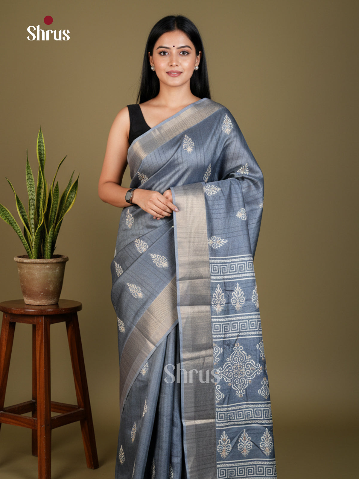 Grey - Semi Crepe - Saree - EAS30572 - Shop on Shrus.com