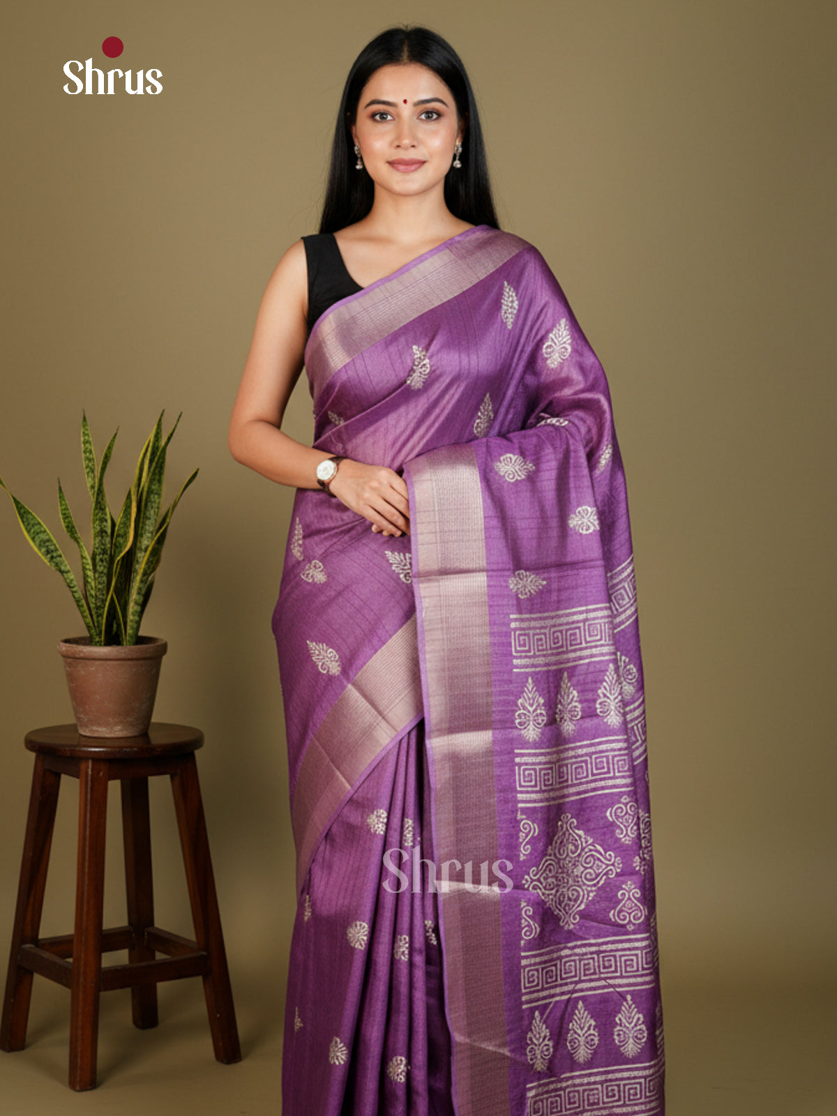 Purple - Semi Crepe - Saree-  EAS30574 - Shop on Shrus.com