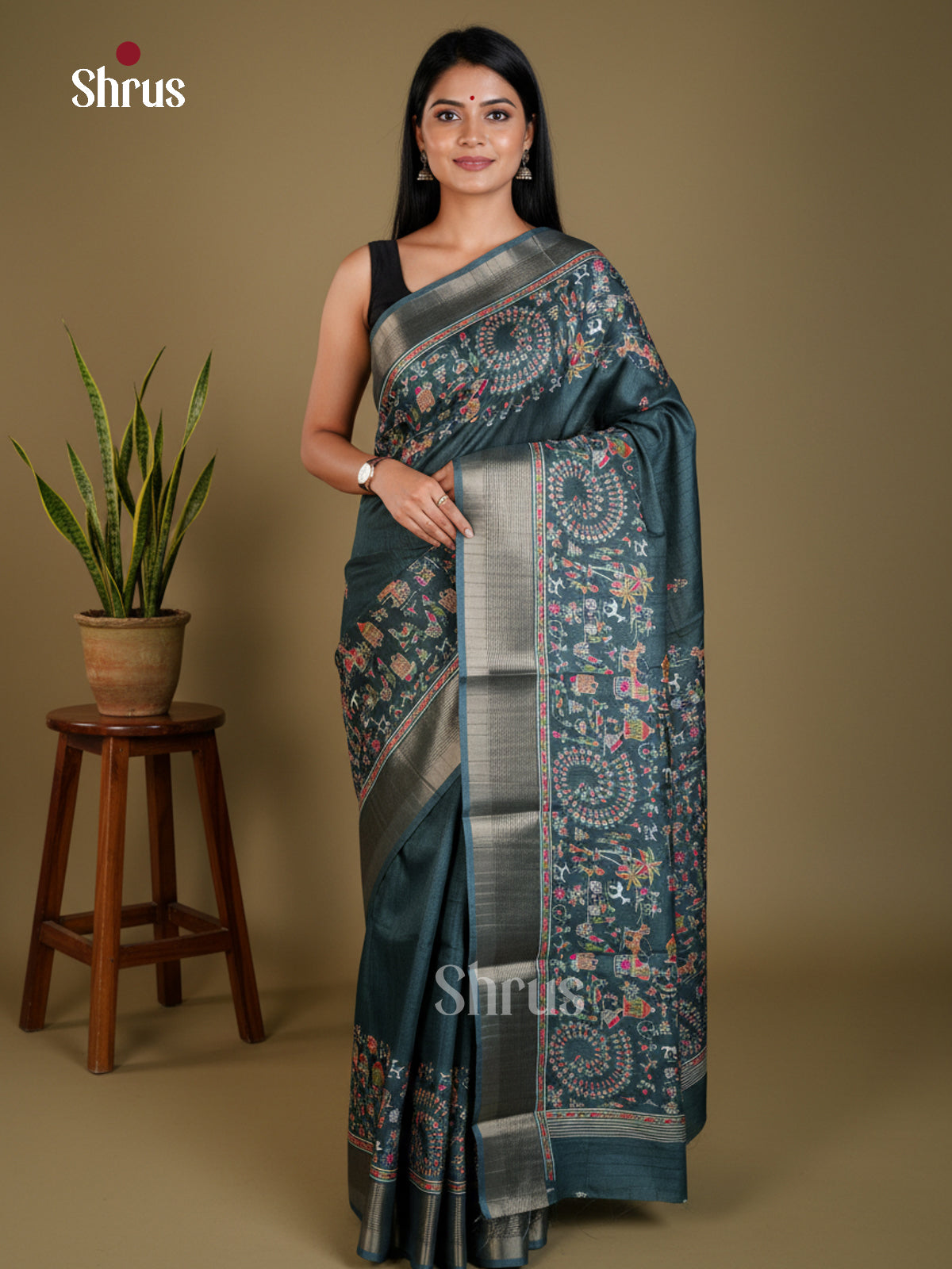 Green - Semi Crepe - Saree- EAS30577 - Shop on Shrus.com