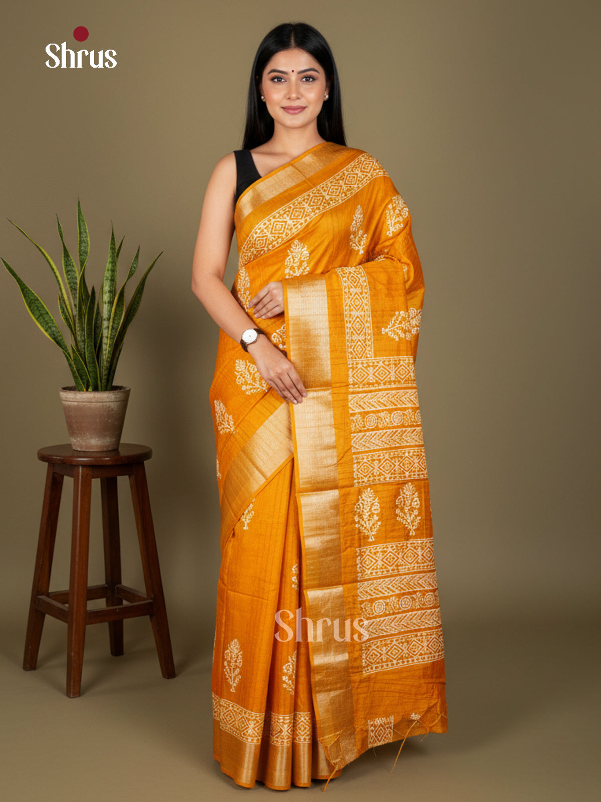 Mustard - Semi Crepe - Saree- EAS30583 - Shop on Shrus.com
