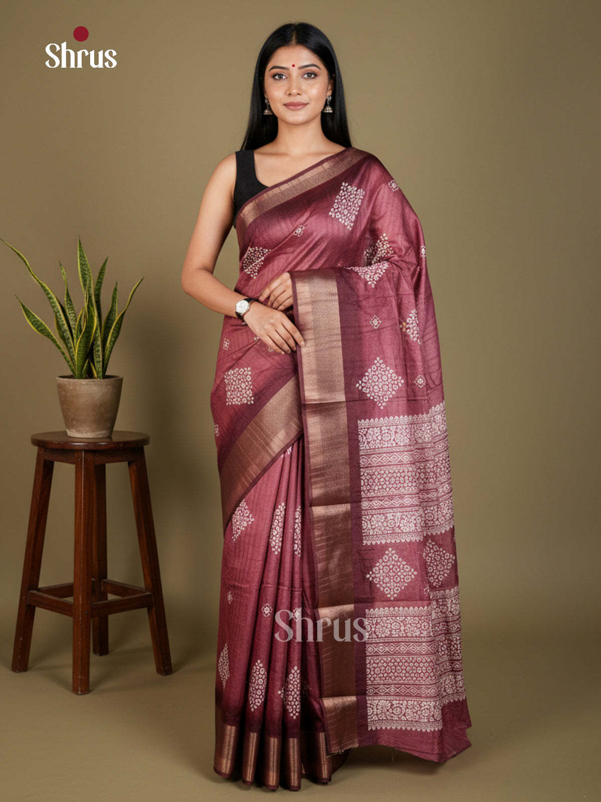 Maroon - Semi Crepe  Saree - EAS30585 - Shop on Shrus.com