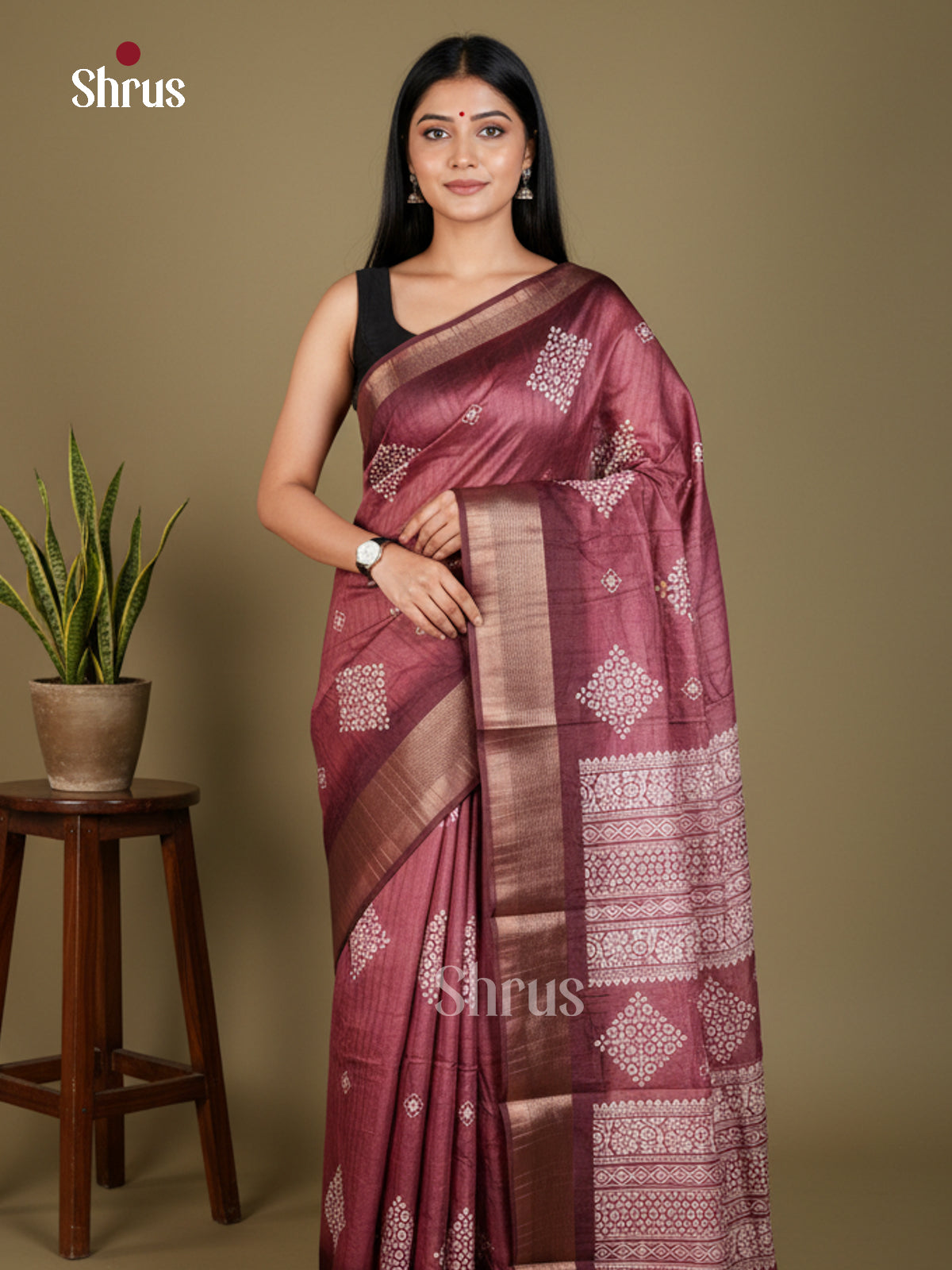 Maroon - Semi Crepe  Saree - EAS30585 - Shop on Shrus.com