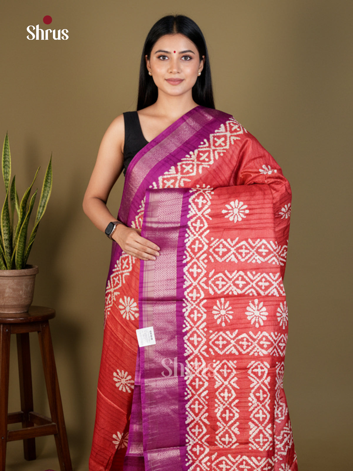 Red & Purple  - Semi Crepe - Saree - EAS30591 - Shop on Shrus.com