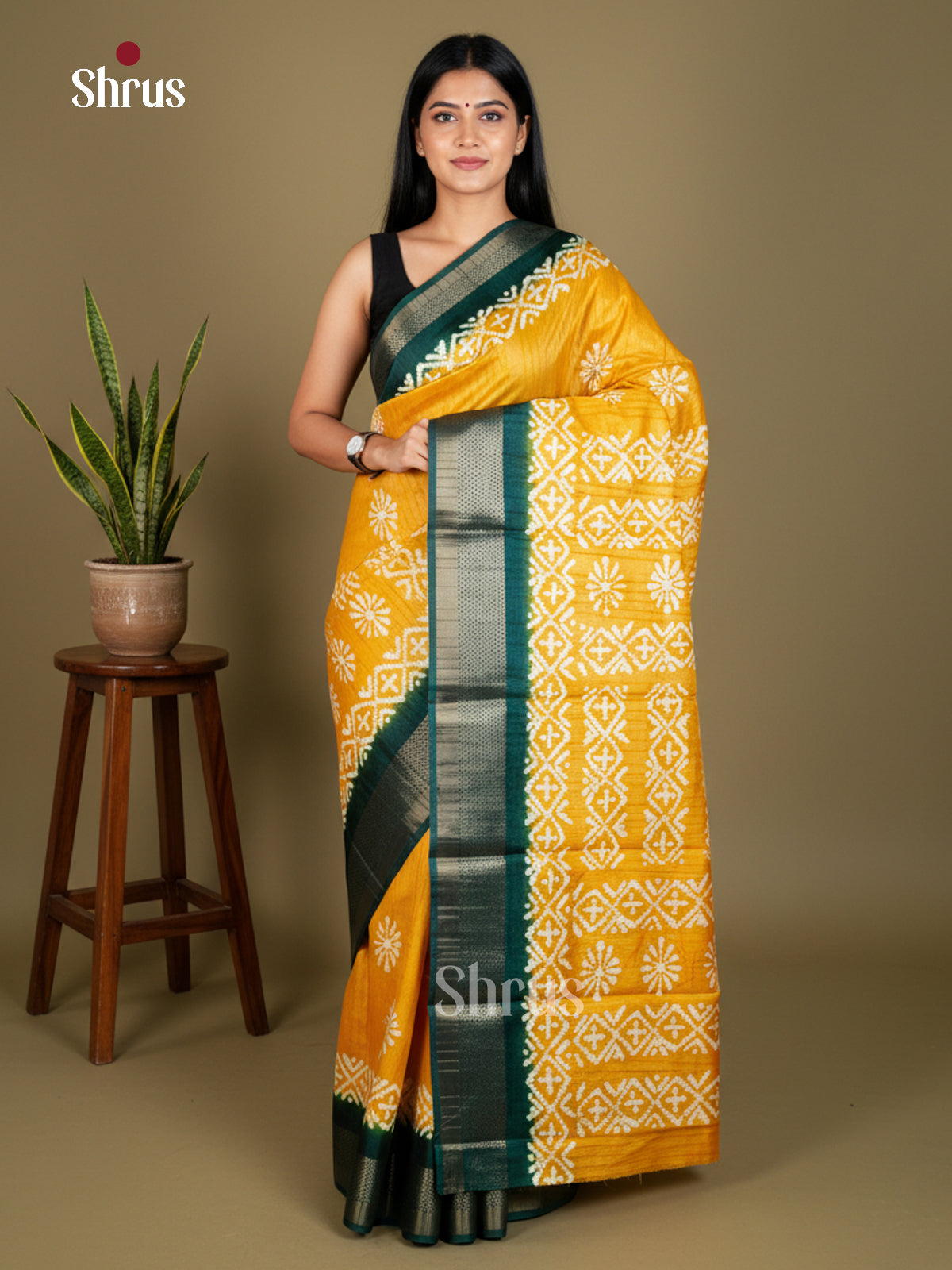 Yellow & Green  - Semi Crepe - Saree- EAS30595 - Shop on Shrus.com