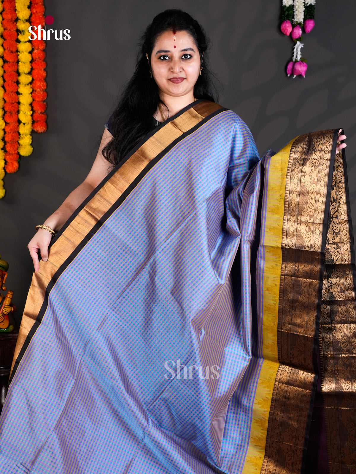 EBS01487 - NON KORVAI MEDIUM BORDER-Checks - Saree - Shop on Shrus.com