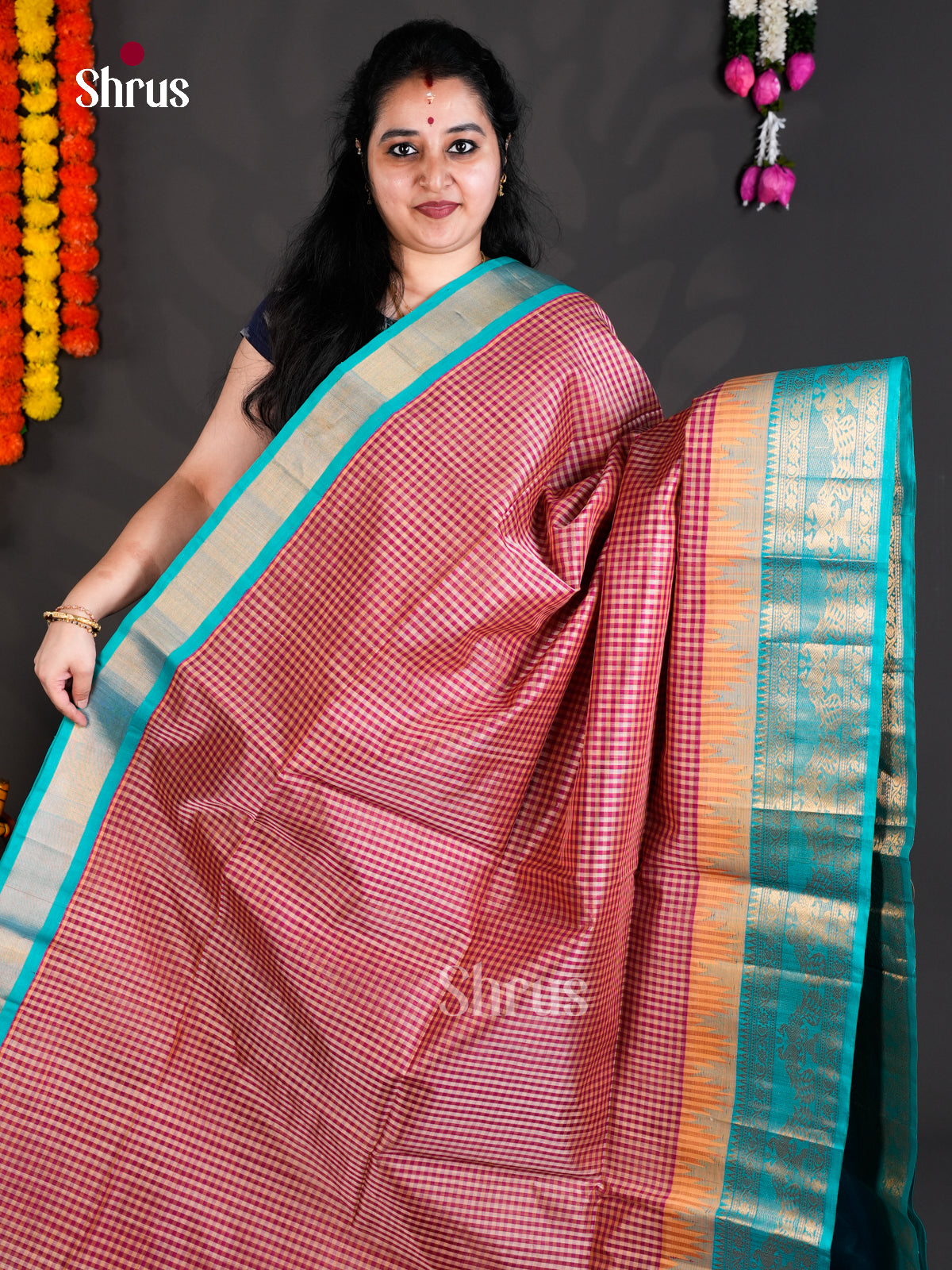 EBS01489 - NON KORVAI MEDIUM BORDER-Checks - Saree - Shop on Shrus.com