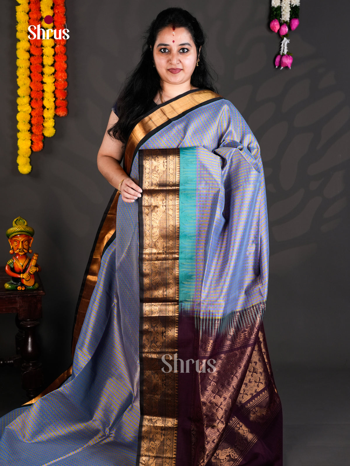 EBS01490 - NON KORVAI MEDIUM BORDER-Checks - Saree - Shop on Shrus.com