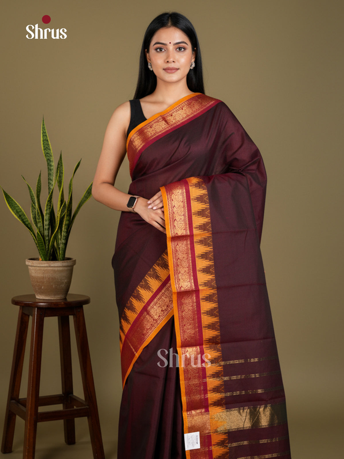 Maroon & Mustard - Chettinad Cotton - Saree -EBS03001 - Shop on Shrus.com