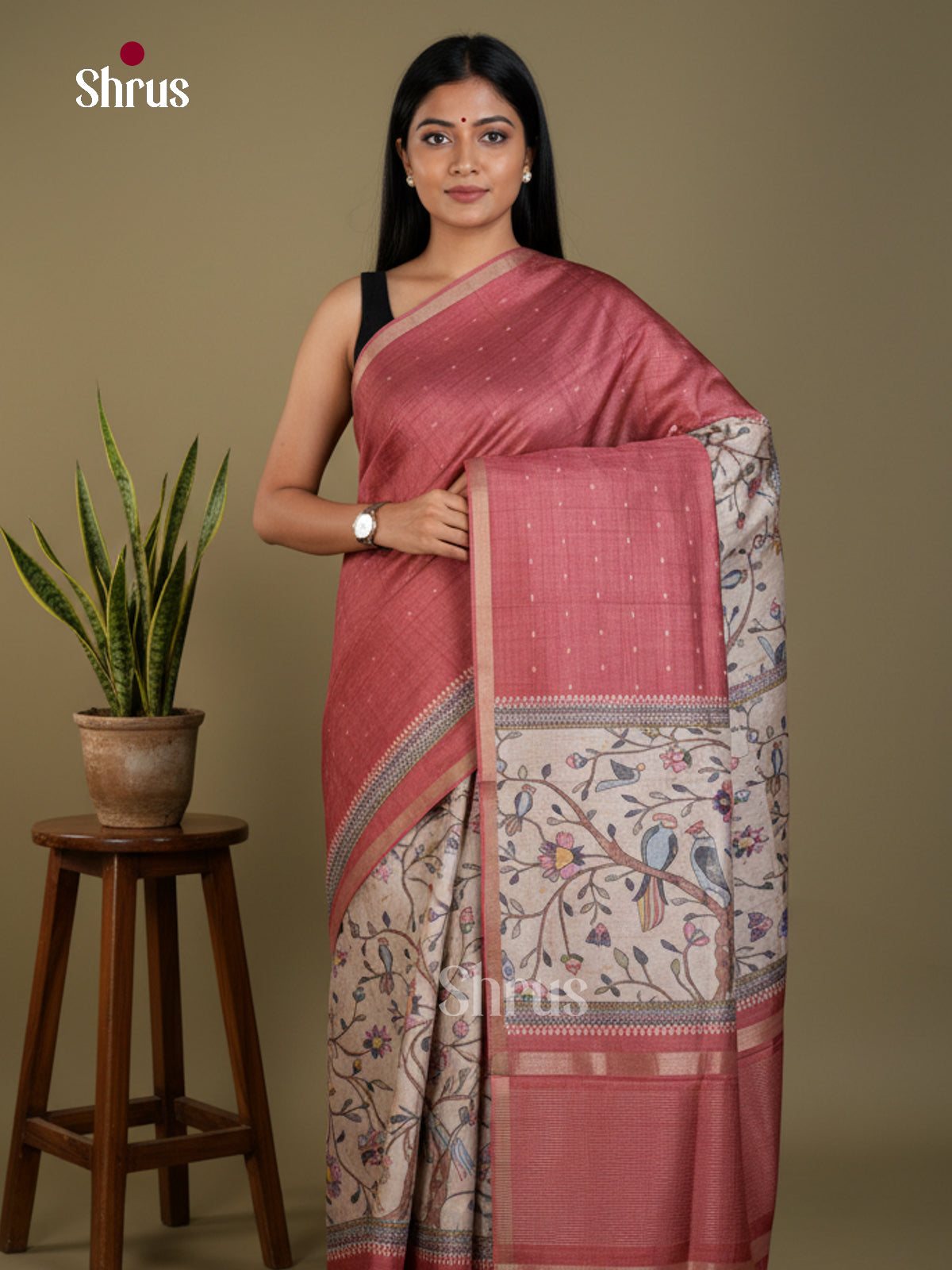 Printed Semi Tussar Saree - EBS04512 - Shop on Shrus.com