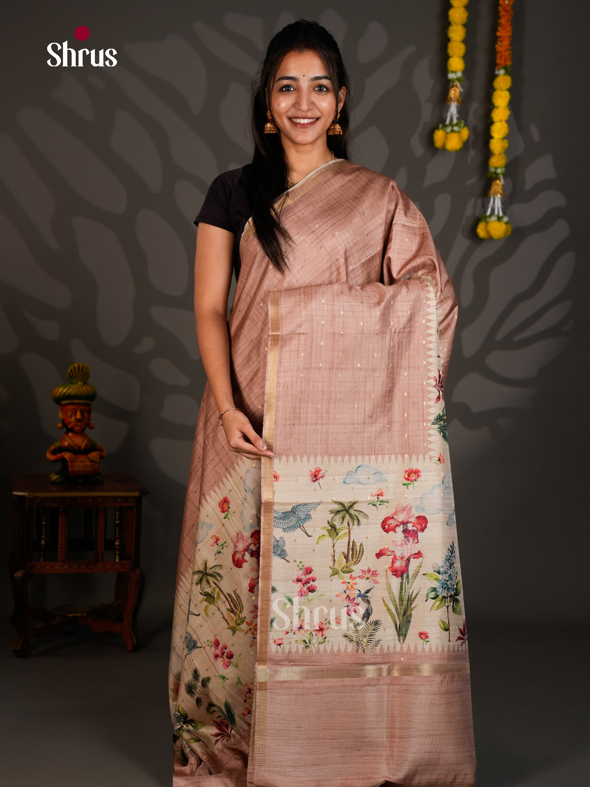 Printed Semi Tussar Saree - EBS04514 - Shop on Shrus.com