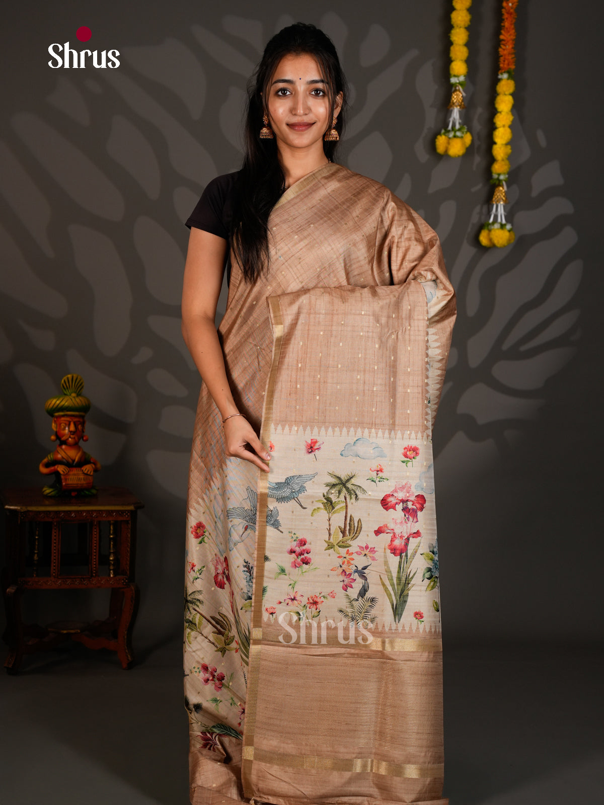 Printed Semi Tussar Saree - EBS04515 - Shop on Shrus.com