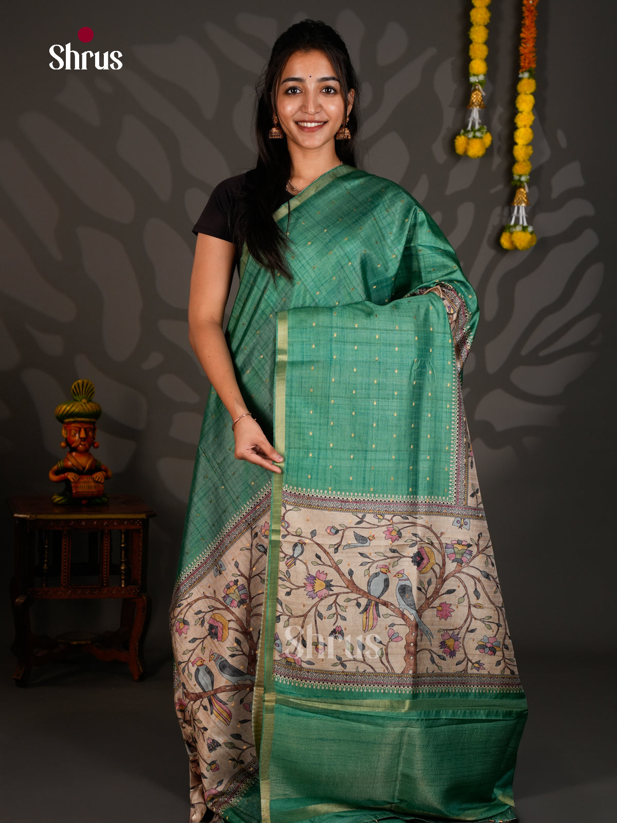 Printed Semi Tussar Saree - EBS04521 - Shop on Shrus.com