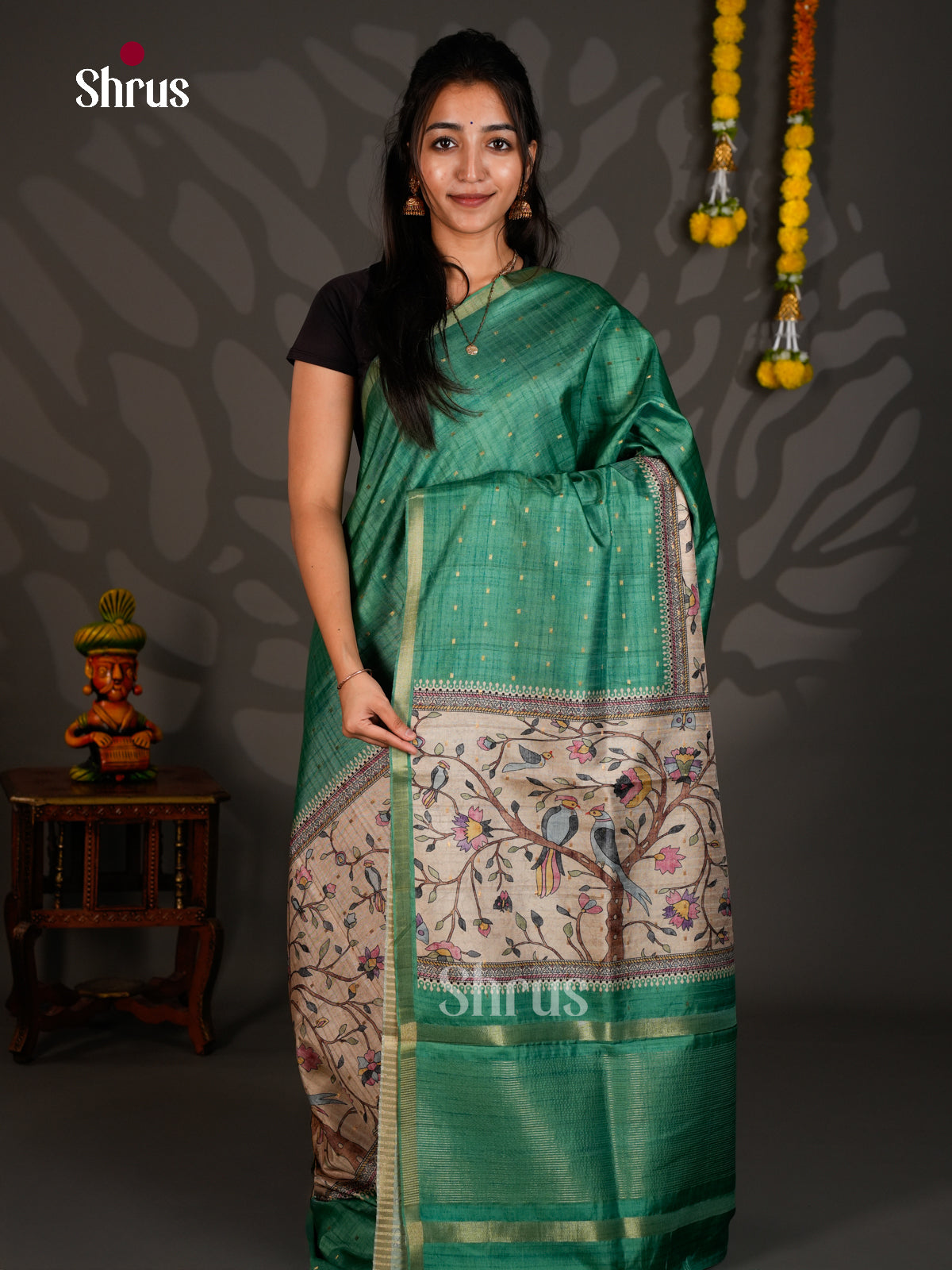 Printed Semi Tussar Saree - EBS04524 - Shop on Shrus.com