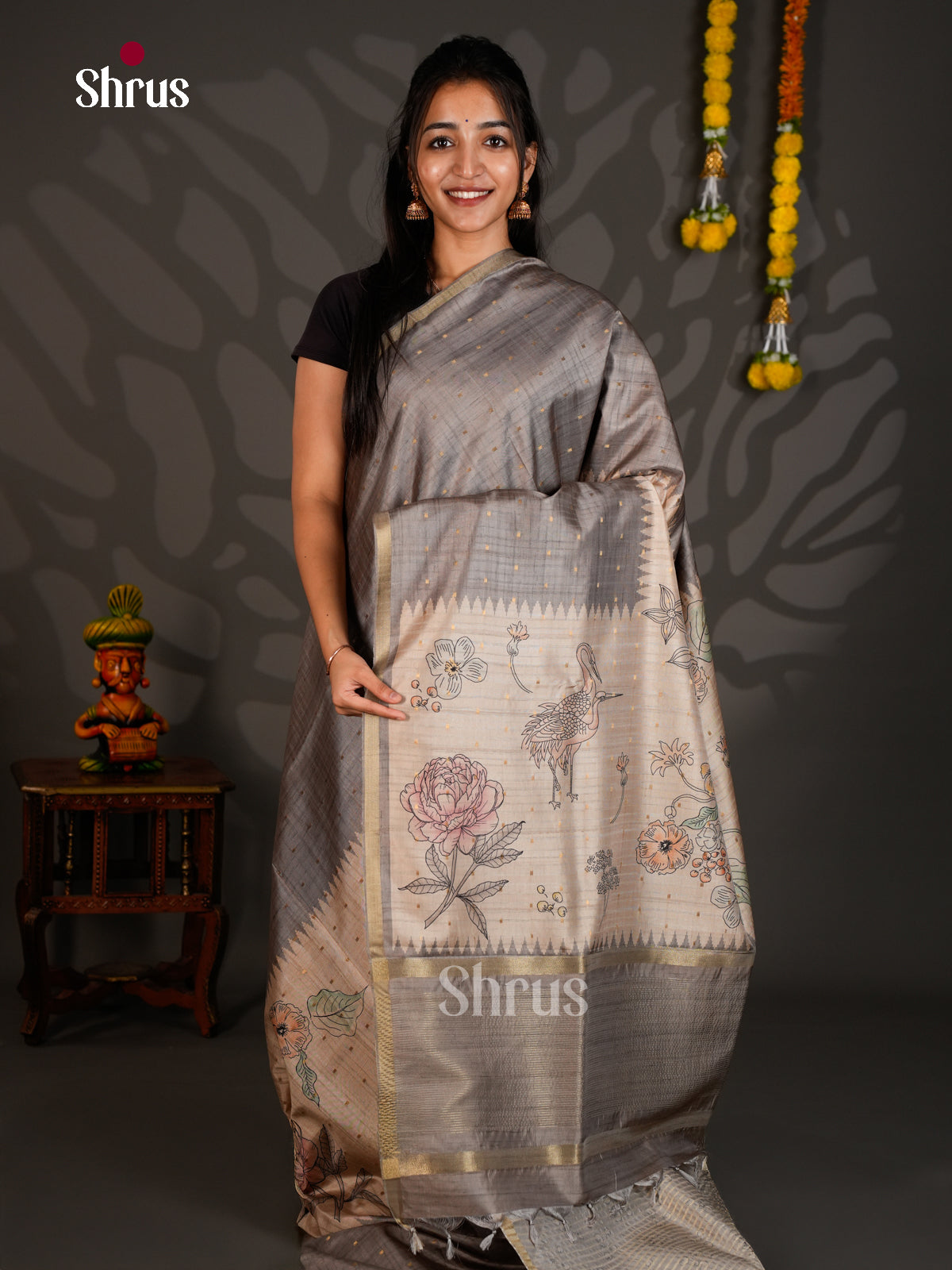 Printed Semi Tussar Saree - EBS04534 - Shop on Shrus.com
